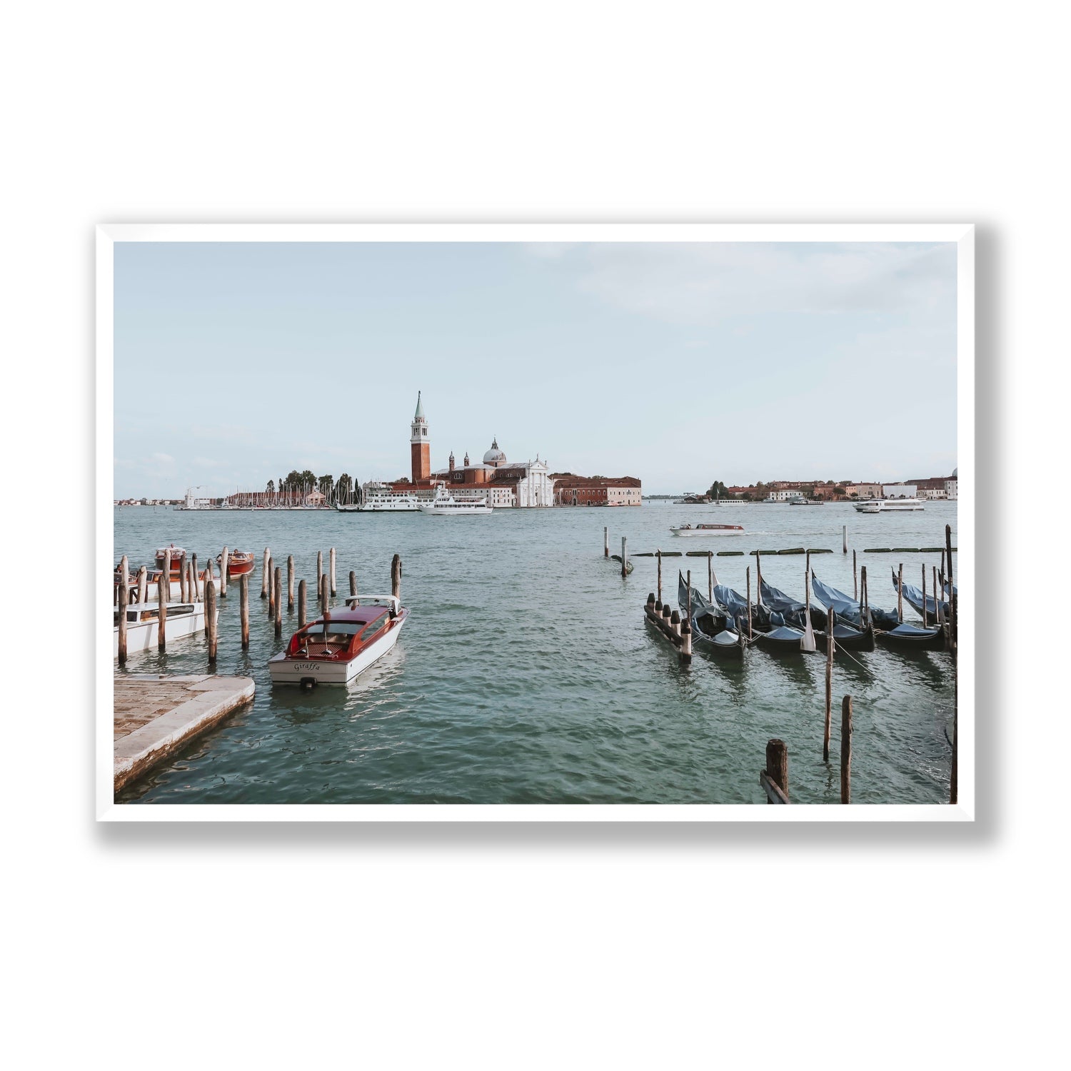 Venetian Waterscape Venice Italian art print Statement full-bleed fine art print in white frame