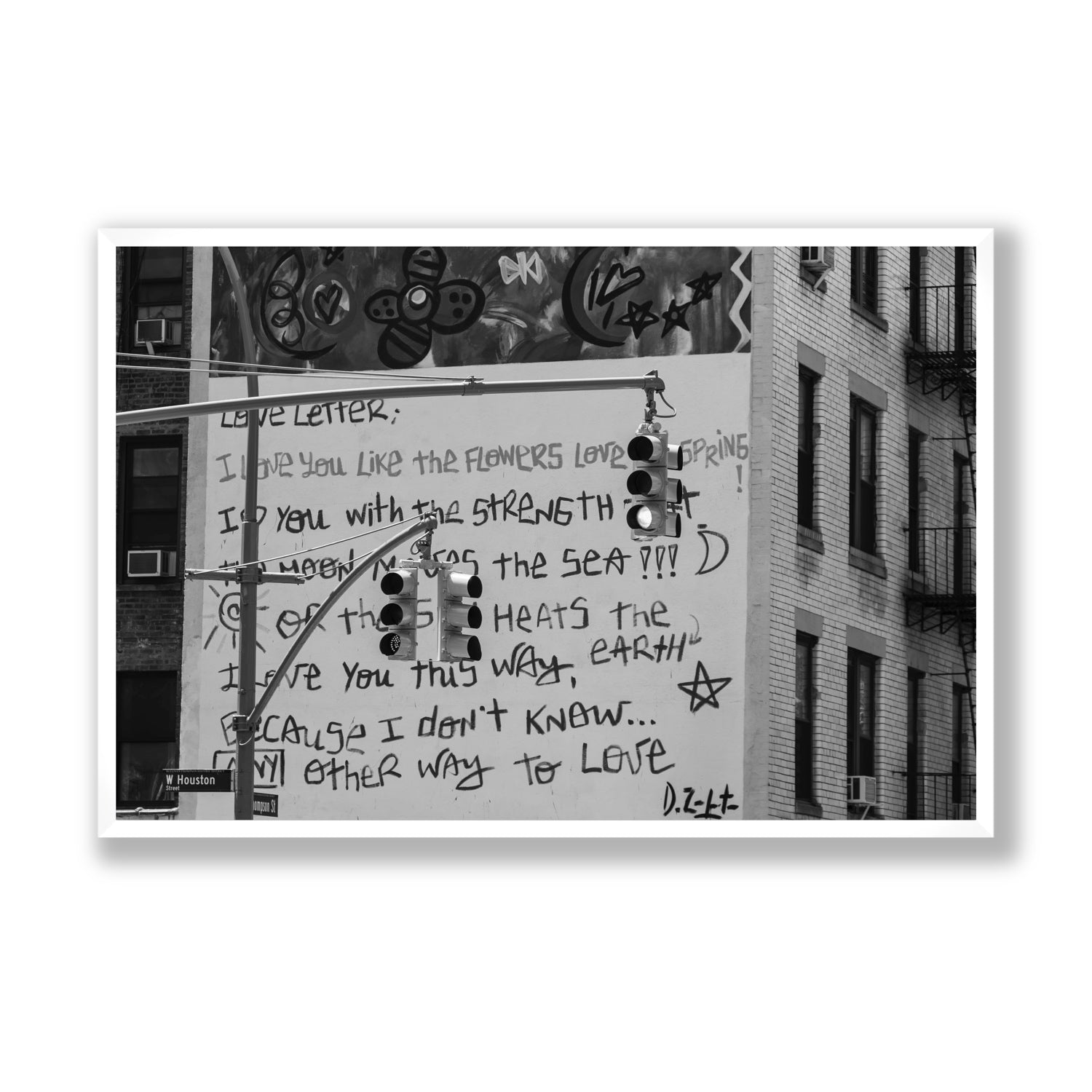 Love Letter New York NYC Black & White wall art Statement full-bleed fine art print in white frame