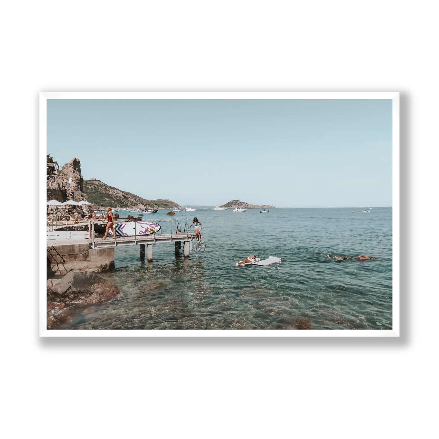 Retro Glamour Tuscany coastal Italian wall art Statement full-bleed fine art print in white frame