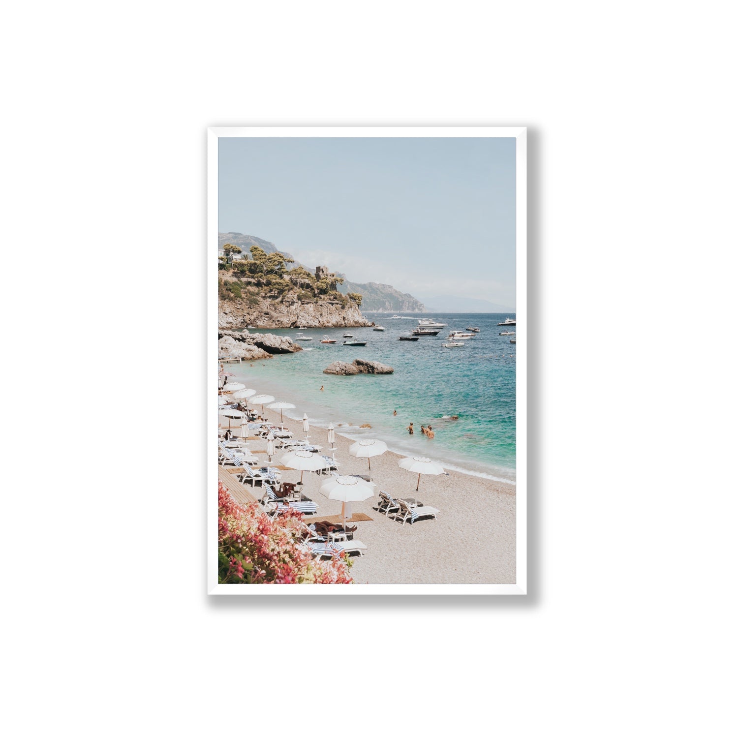 Seaview Refuge Amalfi coastal wall art extra large full-bleed fine art print in white frame