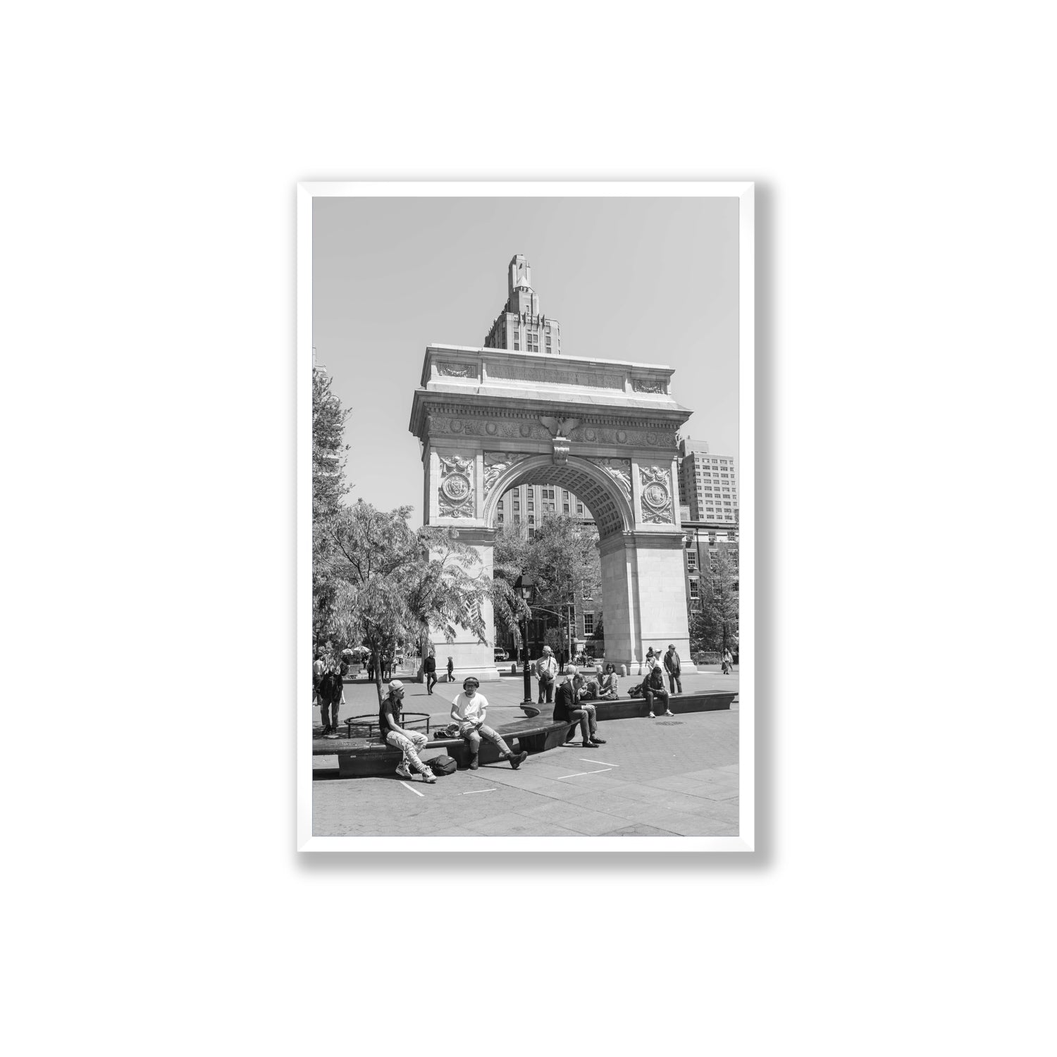 City Picnic New York NYC Black & White wall art Extra Large full-bleed fine art print in white frame