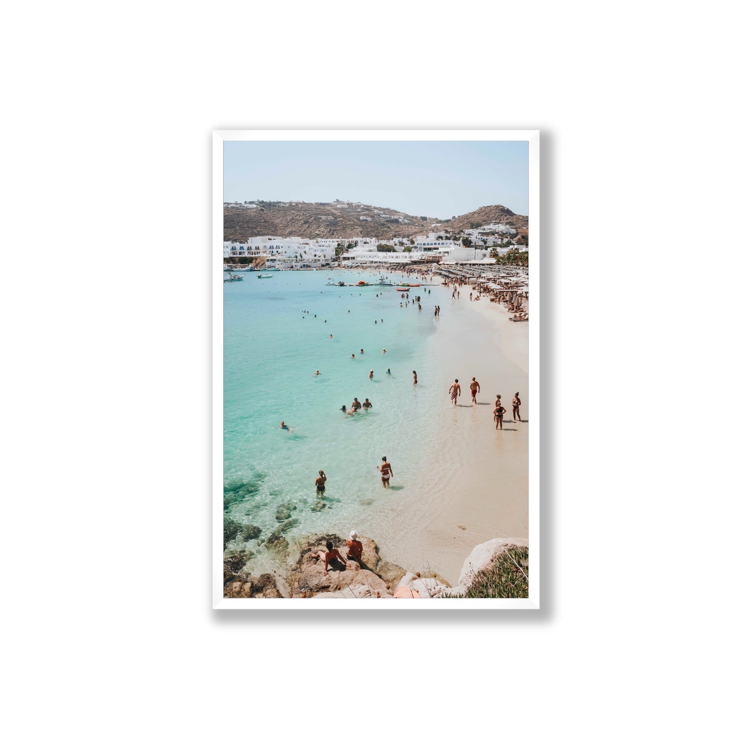 Breathe In The Salty Air Mykonos Greek island wall art Extra Large full-bleed fine art print in white frame