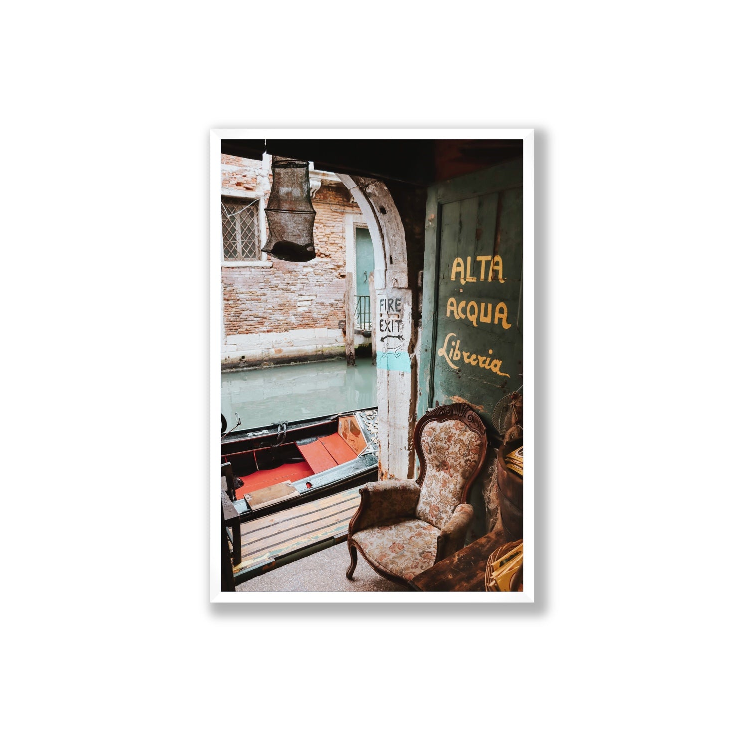 Alta Acqua Venice Bookstore wall art Extra Large full-bleed fine art print in white frame