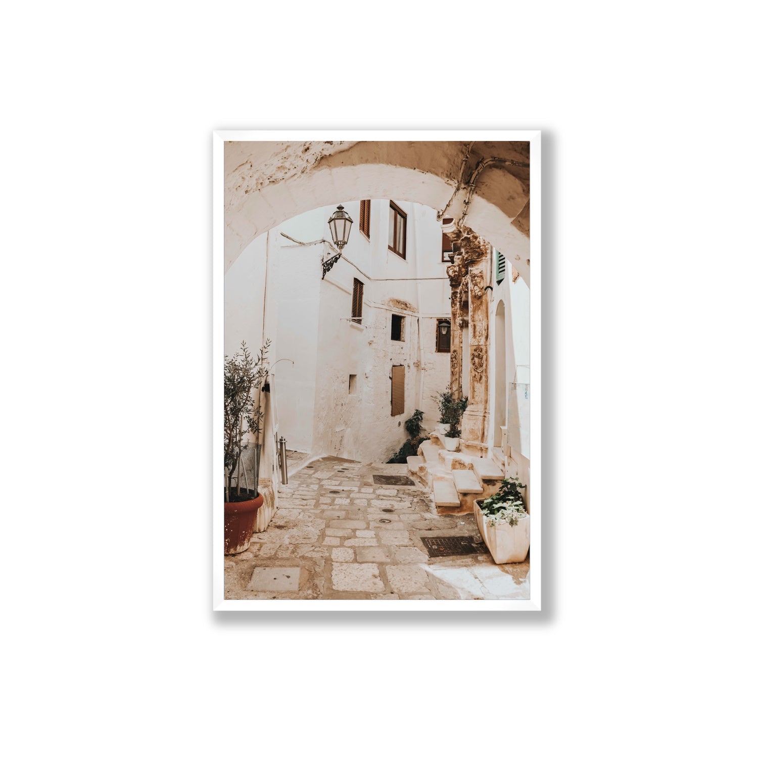 Pathway Wander Puglia Ostuni wall art Extra Large full-bleed fine art print in white frame