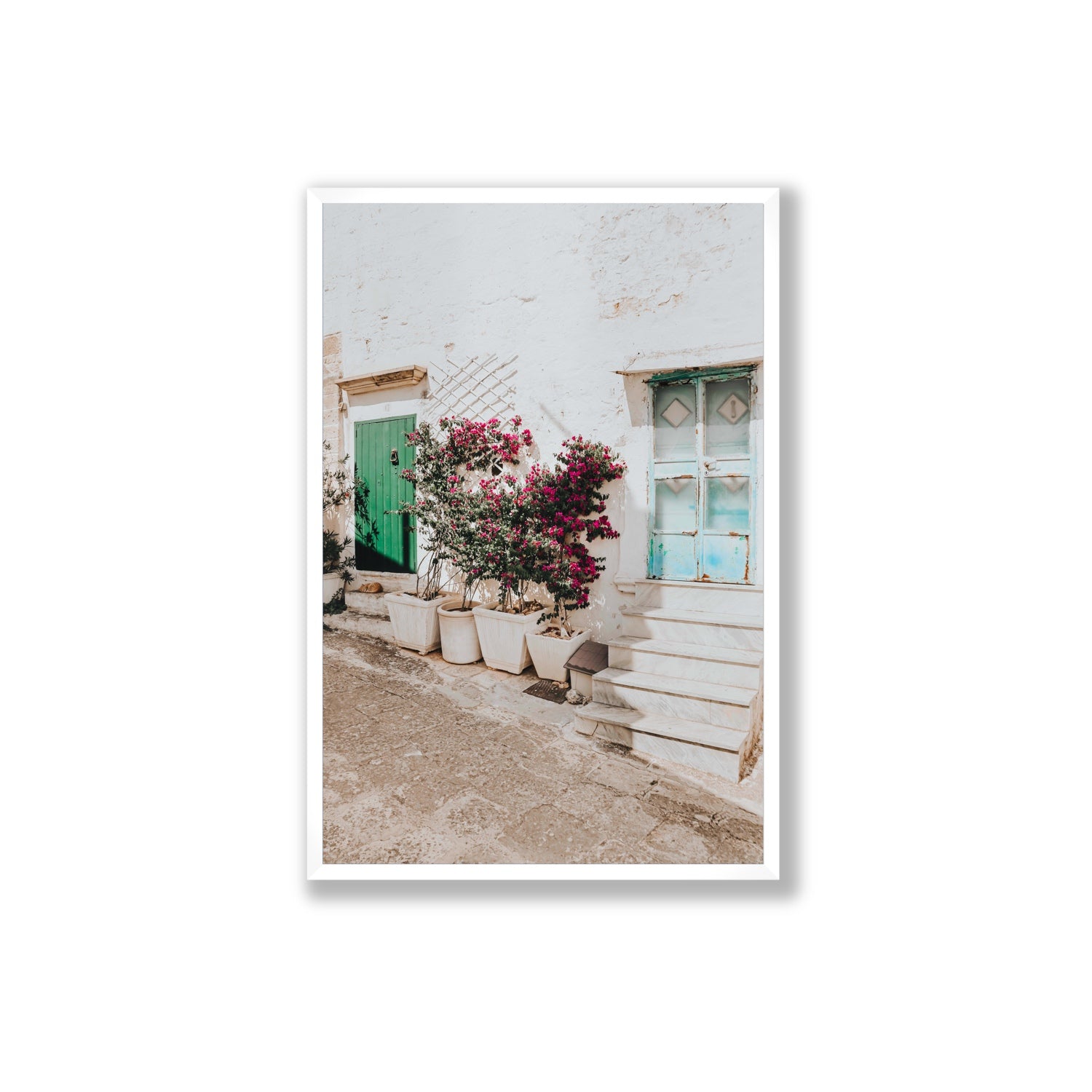 Floral Canvas Puglia Ostuni wall art Extra Large fine art canvas in white frame view 2