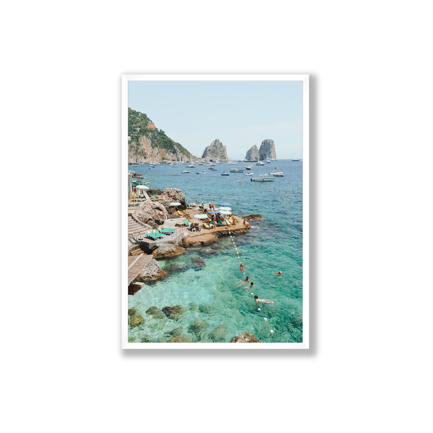 Summertime Blues Capri Mediterranean wall art Extra Large full-bleed fine art print in white frame