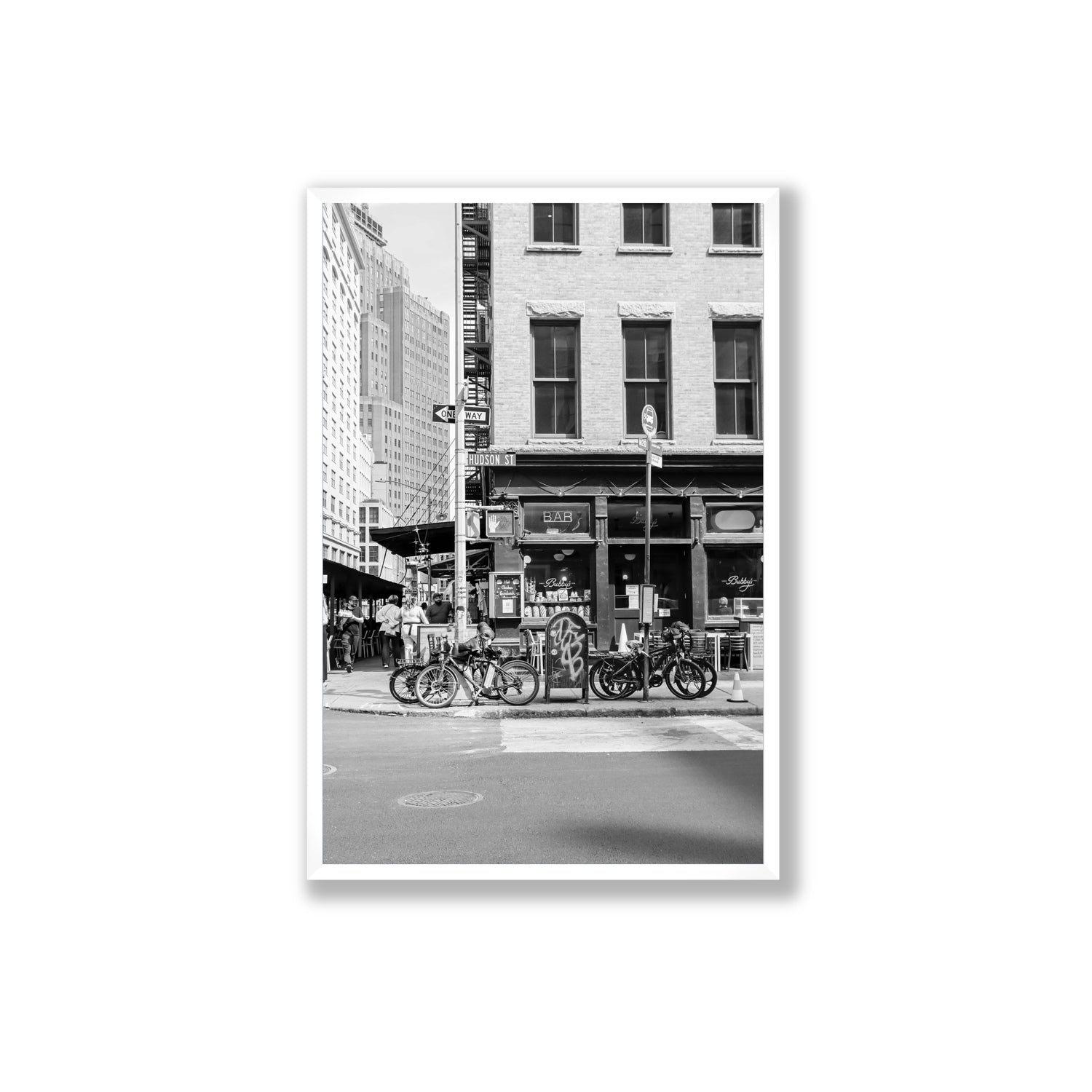 Bites Of The Big Apple New York NYC Black & White wall art Extra Large full-bleed fine art print in white frame