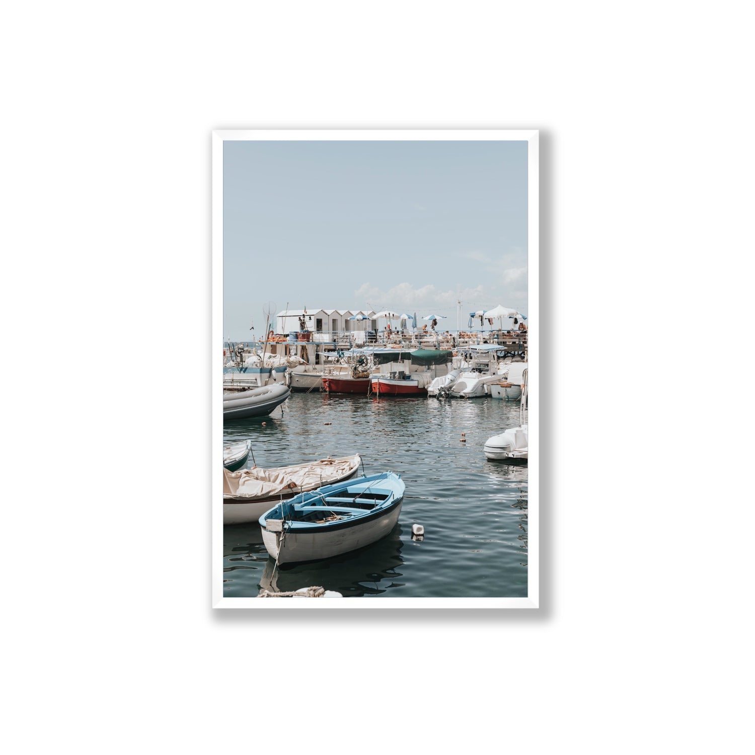 Harbour Hues Sorrento coastal Carousel wall art Extra Large full-bleed fine art print in white frame