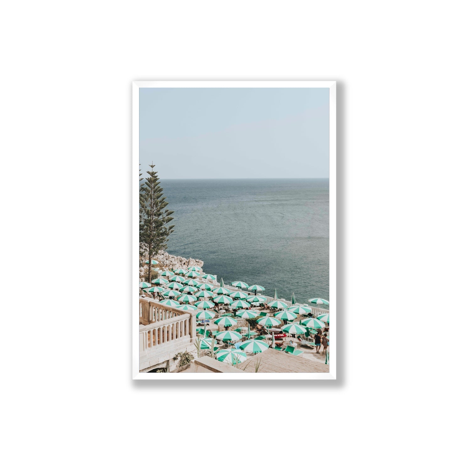 Sun-drenched Stripes Puglia beach coastal wall art Extra Large full-bleed fine art print in white frame