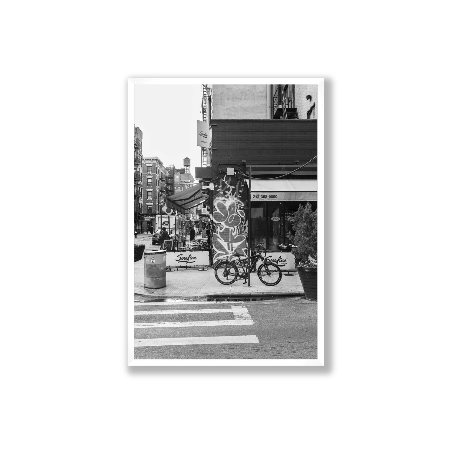 Cafe Canvas New York NYC Black & White wall art Extra Large fine art canvas in white frame view 2