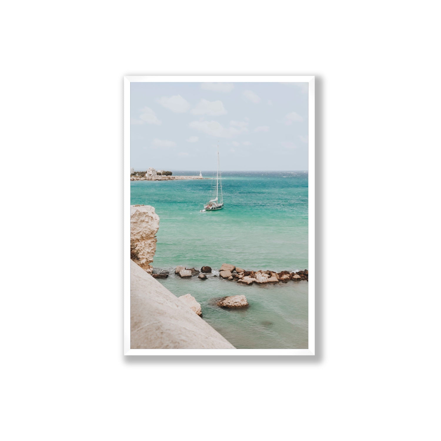 Seafarer's Dream Puglia Seafarer’s Dream coastal wall art Extra Large full-bleed fine art print in white frame