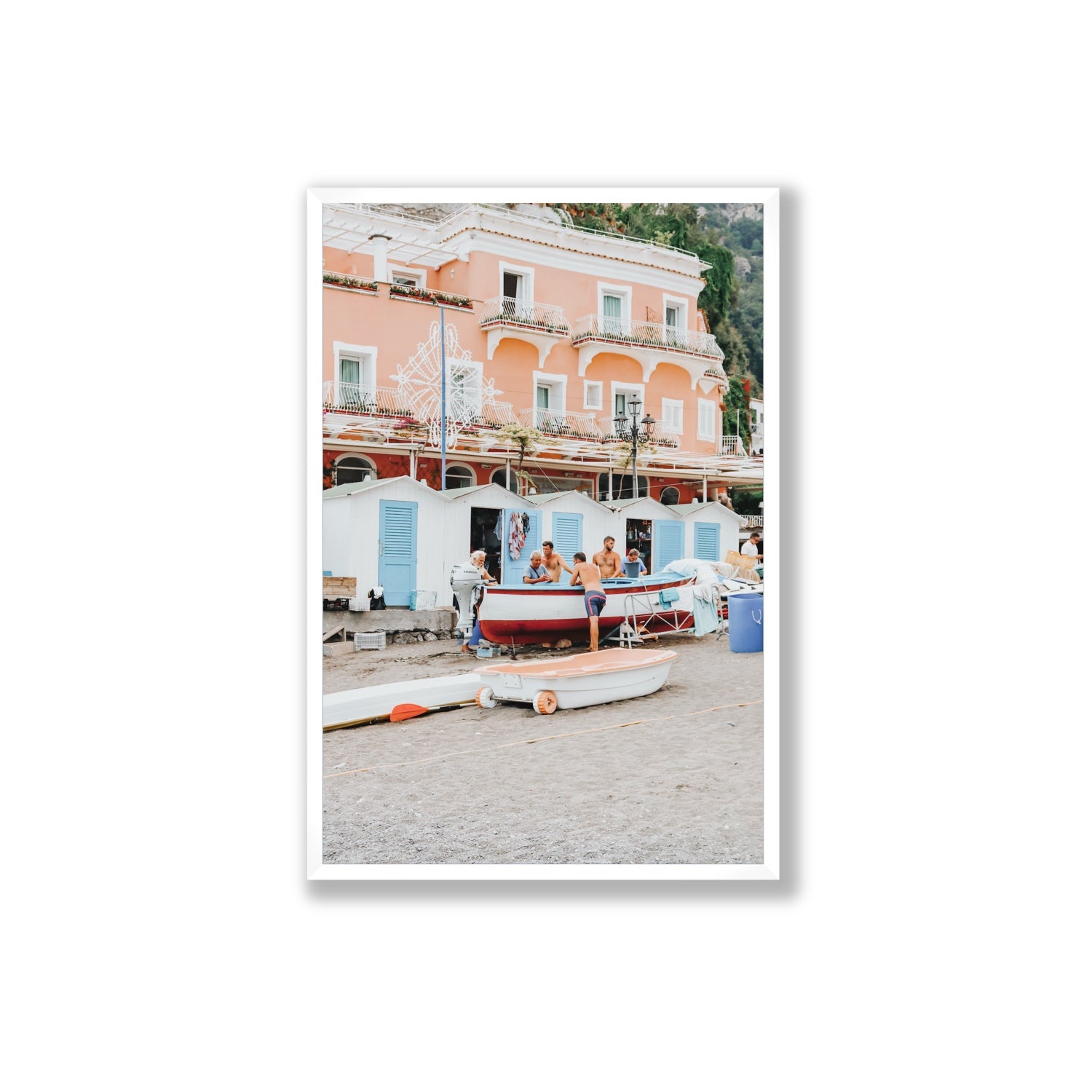 La Riunione della Mattina fine art print, Positano, Italy, Extra Large, White Frame · Full Bleed, Fine Art Print