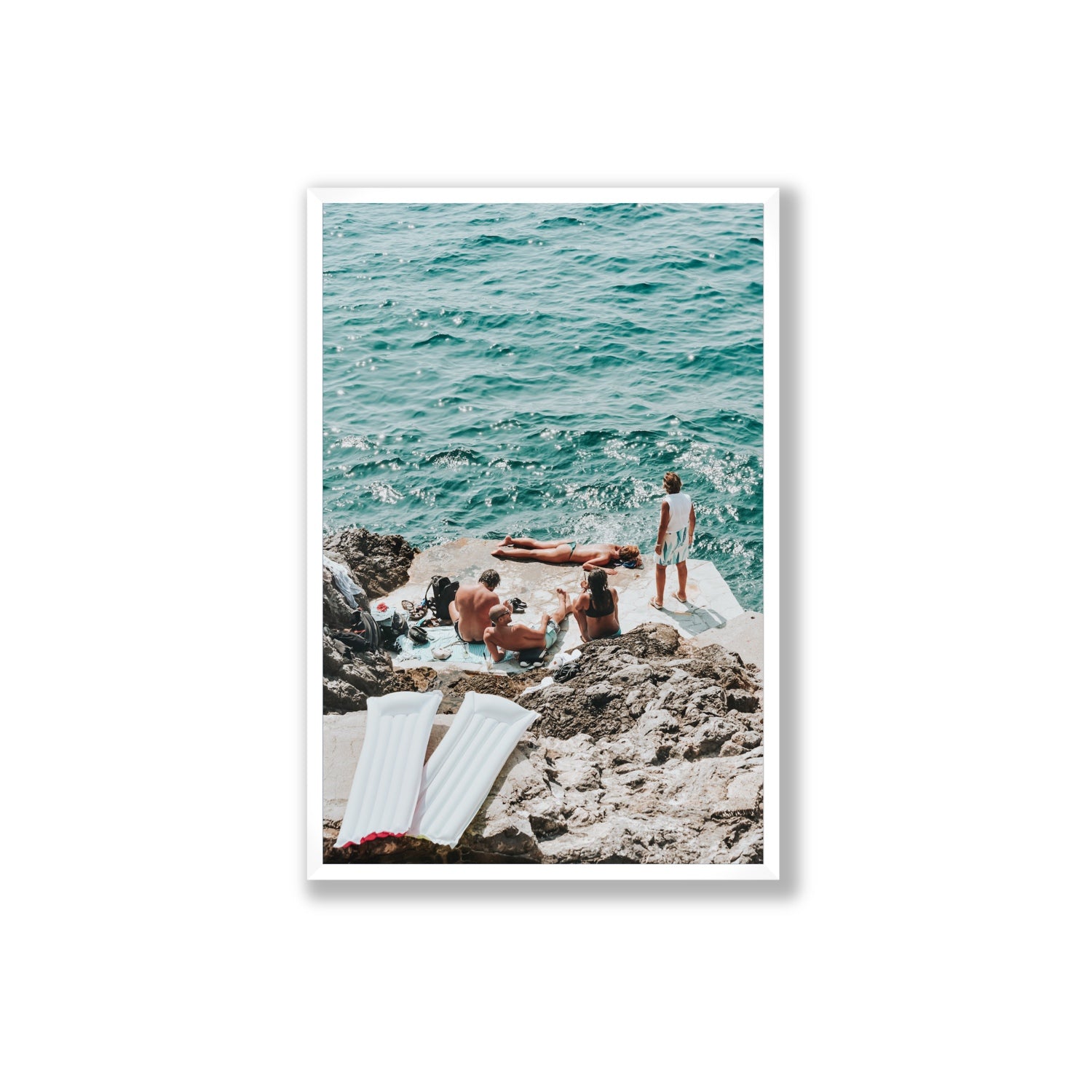 Gli Amici Praiano Amalfi Coast coastal wall art Extra Large full-bleed fine art print in white frame