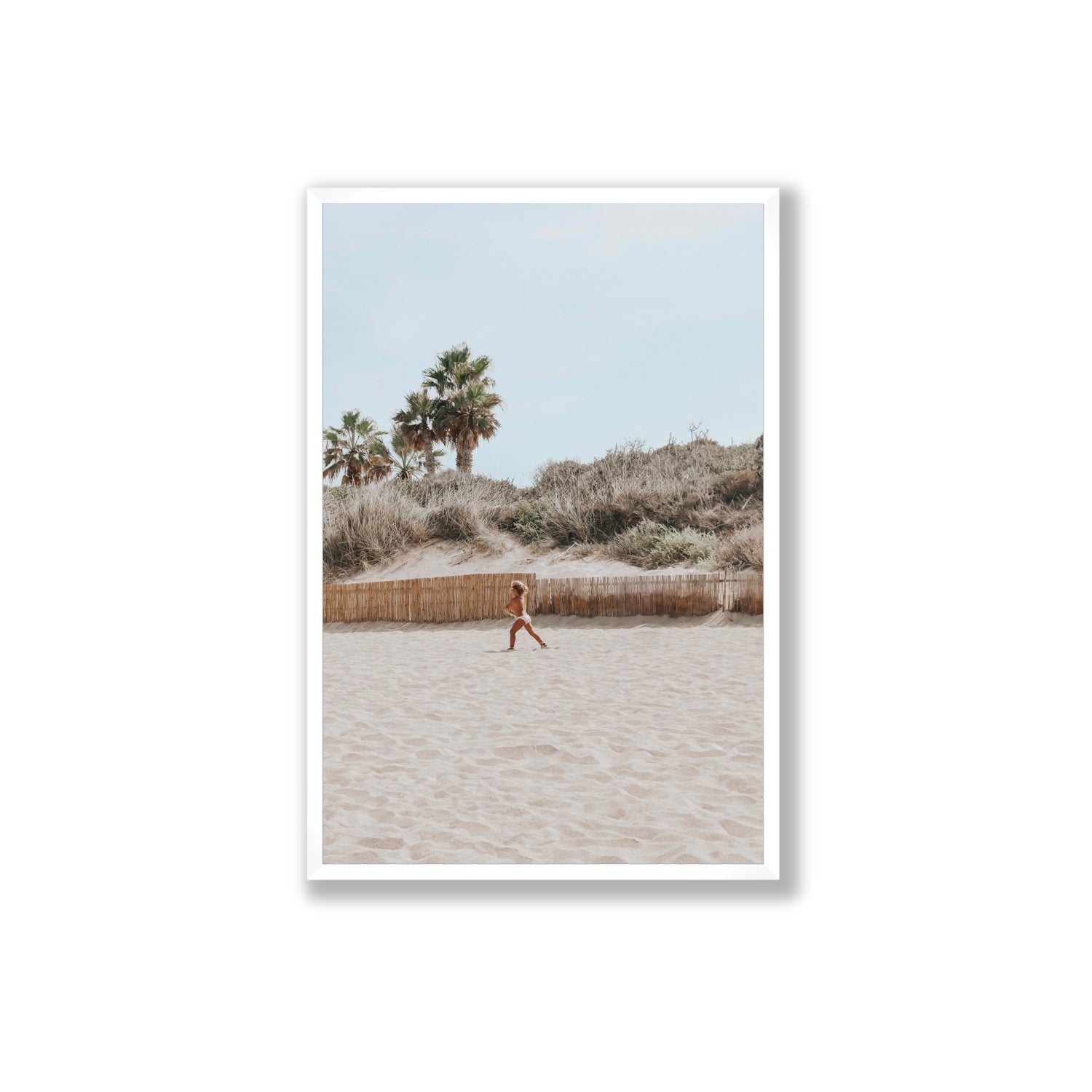Joyful Sprint Puglia beach coastal fine art print Extra Large full-bleed fine art print in white frame