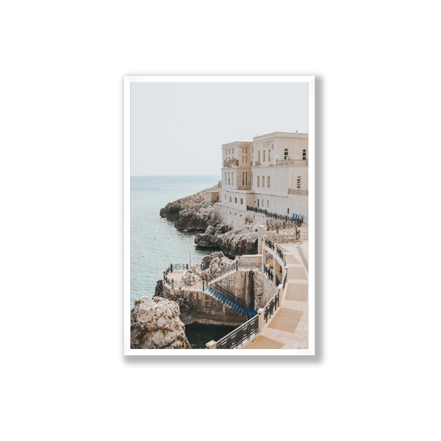 Santa Cesarea Puglia Italian coastal wall art Extra Large full-bleed fine art print in white frame