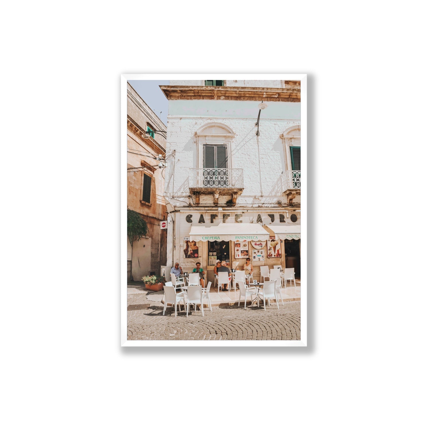 Cafe Ostuni Puglia Café Ostuni Italian wall art Extra Large full-bleed fine art print in white frame