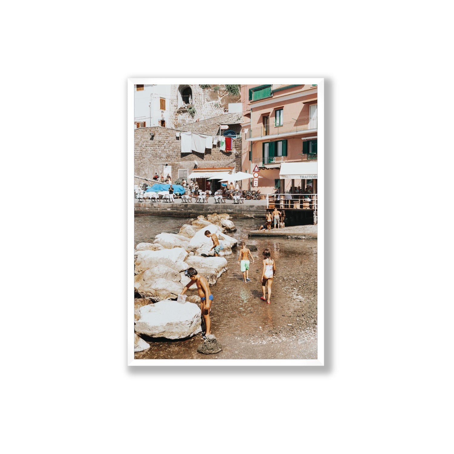 The Beachcombers Sorrento beach coastal wall art Extra Large full-bleed fine art print in white frame
