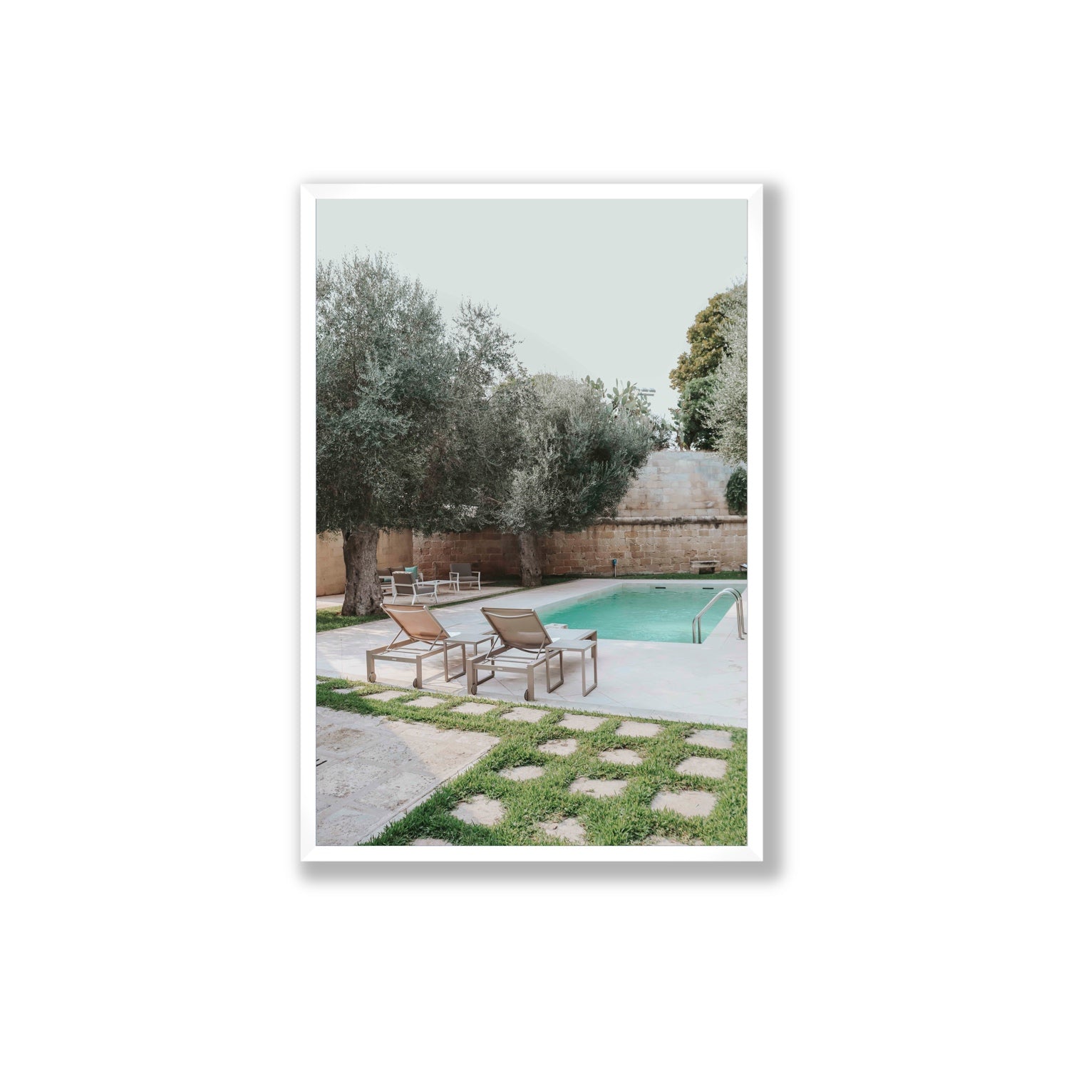 Olive Oasis Puglia Mediterranean wall art Extra Large full-bleed fine art print in white frame