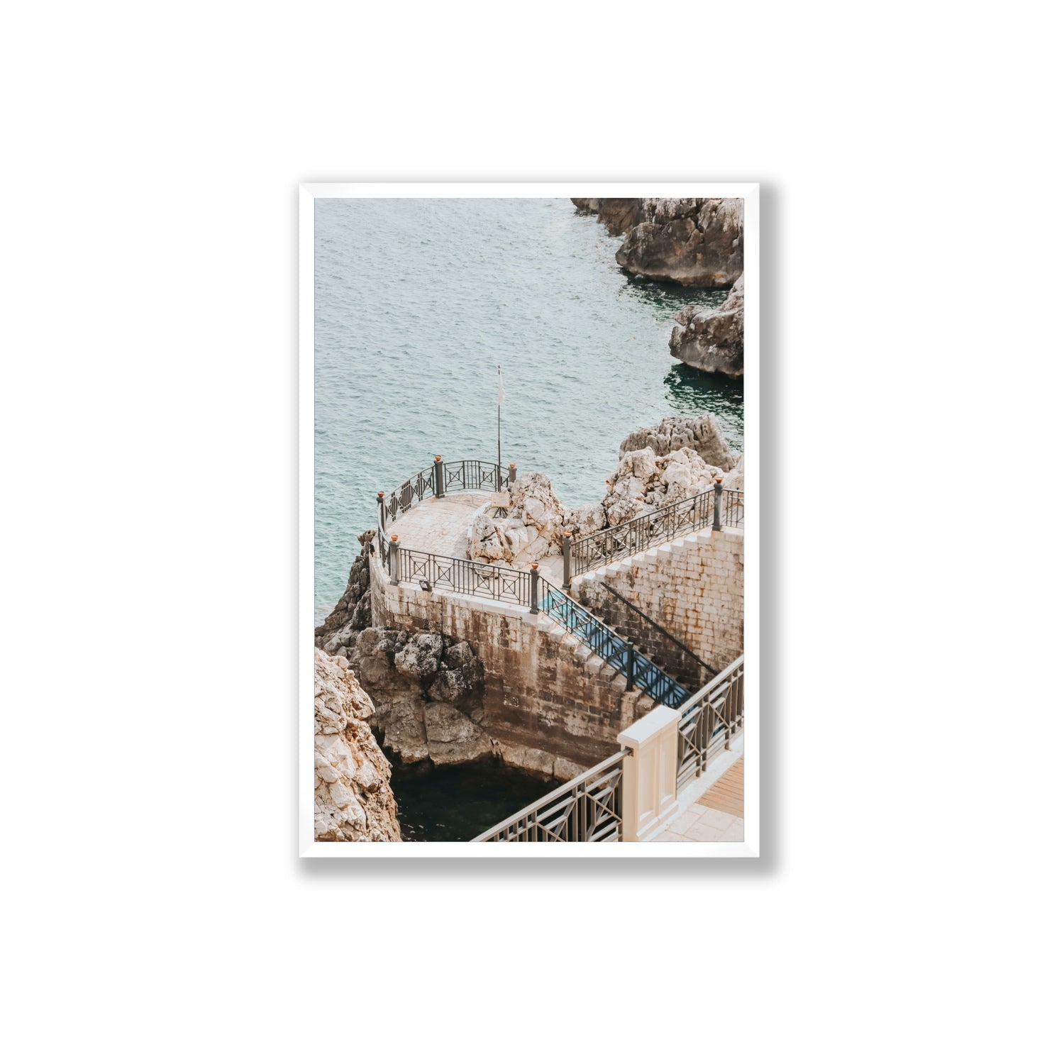 Tidal Staircase Puglia coastal Italian wall art Extra Large full-bleed fine art print in white frame