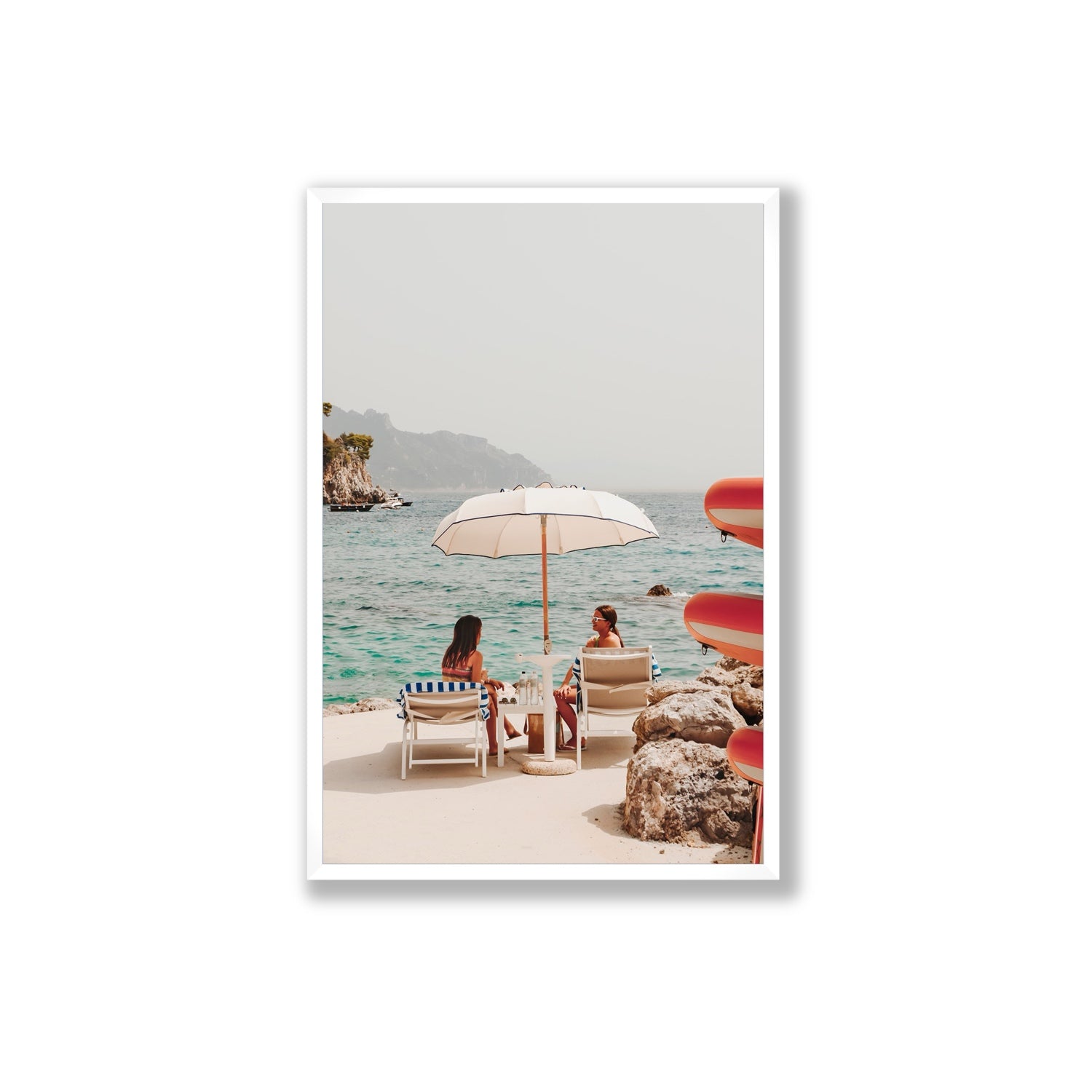 Salty Banter Amalfi Mediterranean wall art Extra Large full-bleed fine art print in white frame