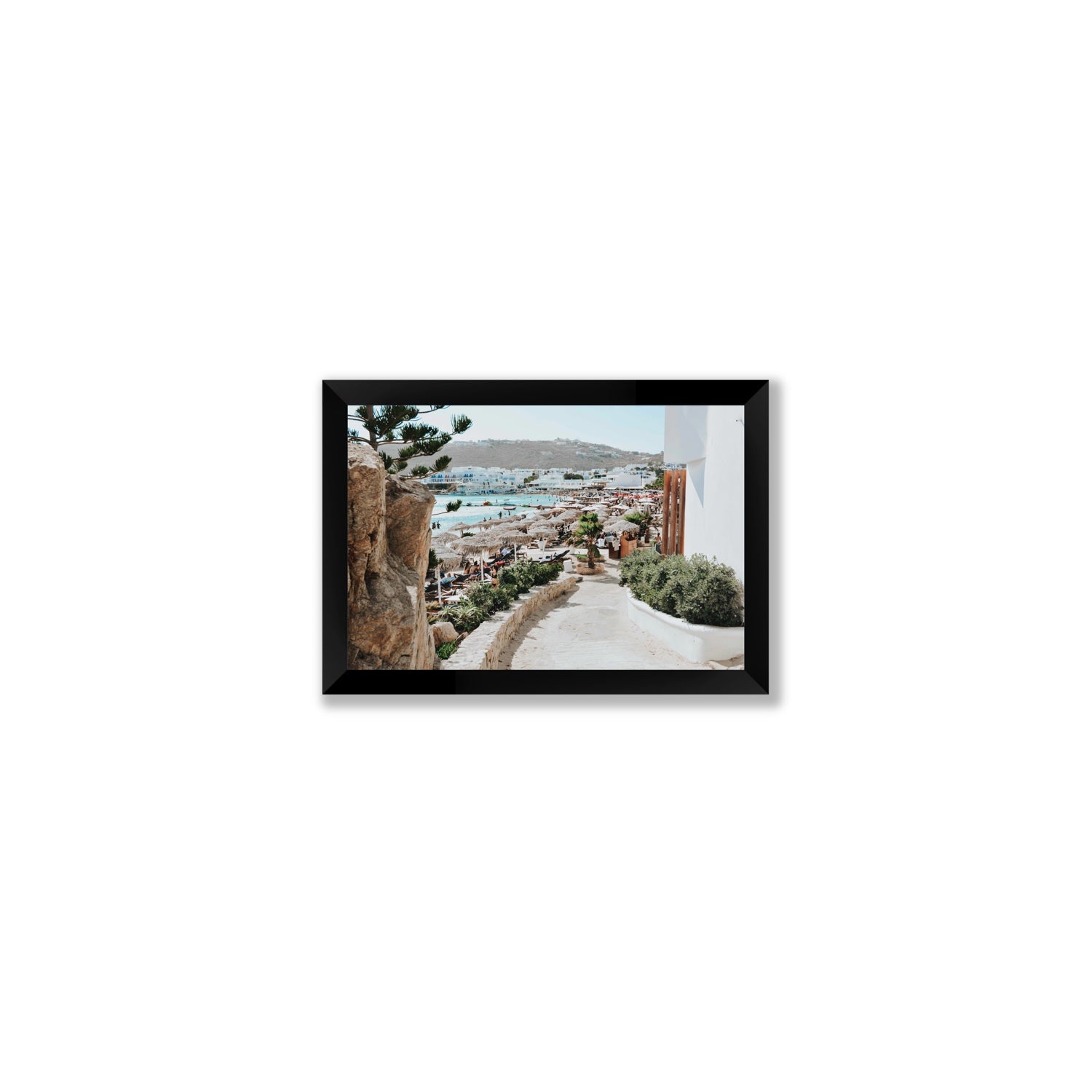 Kalimera Mykonos Greek island wall art Small full-bleed fine art print in black frame
