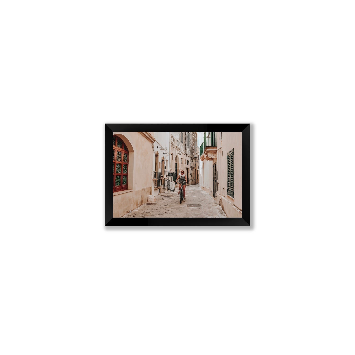 La Donna In Bicicletta Puglia Wall Italian fine art print Small full-bleed fine art print in black frame