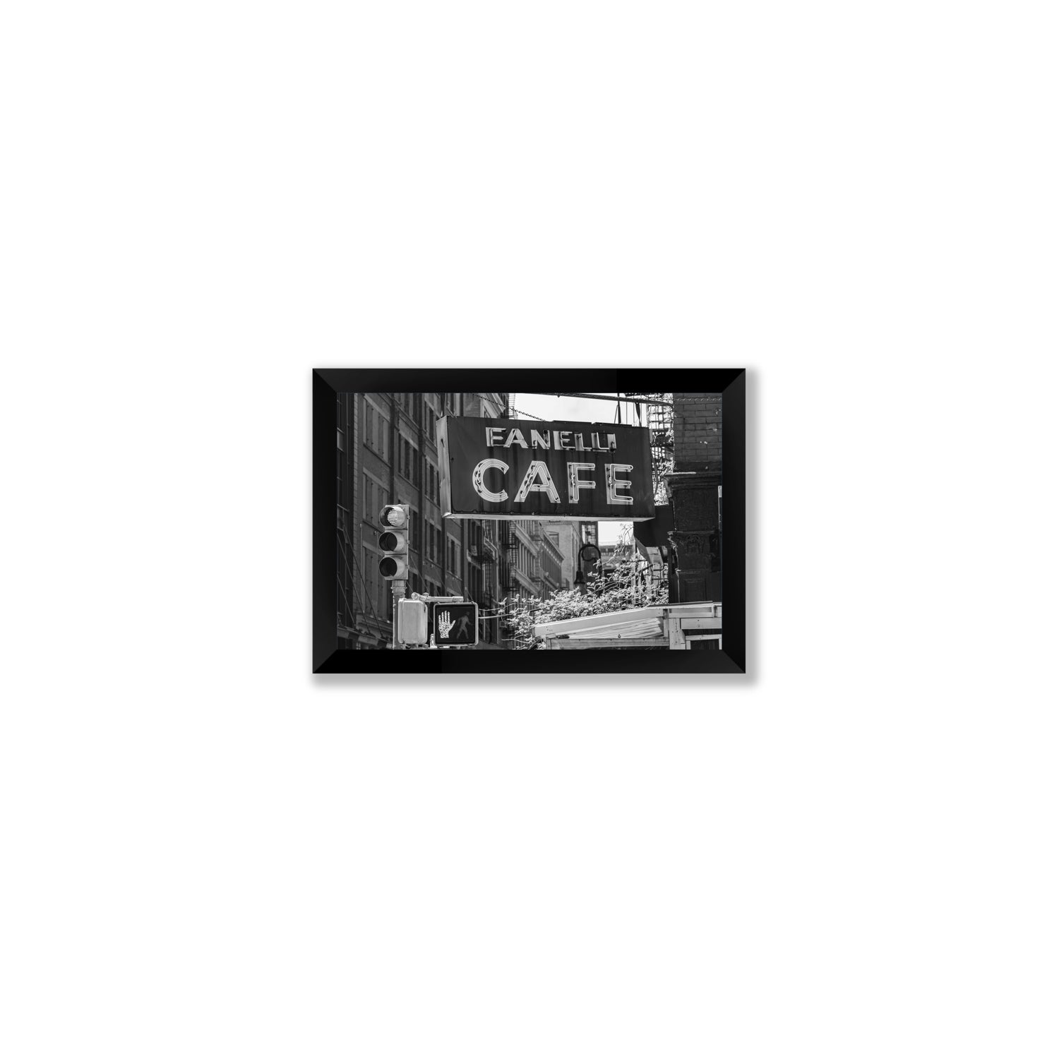 Soho Neon New York NYC Black & White wall art Small full-bleed fine art print in black frame