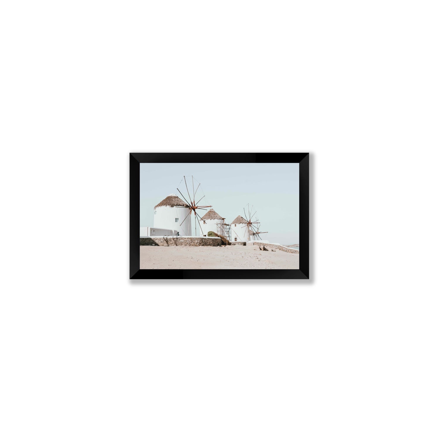 Rustic Icons Mykonos Greek island wall art Small full-bleed fine art print in black frame