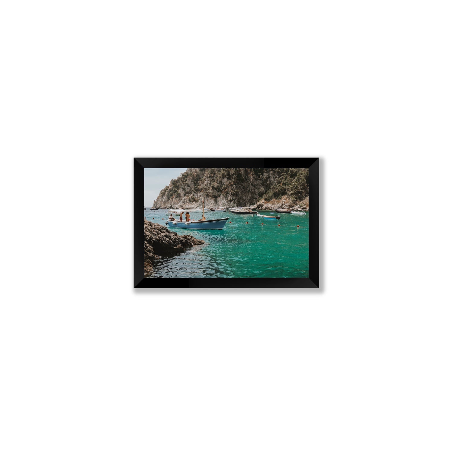 Cozy Cove Capri coastal Mediterranean wall art Small full-bleed fine art print in black frame