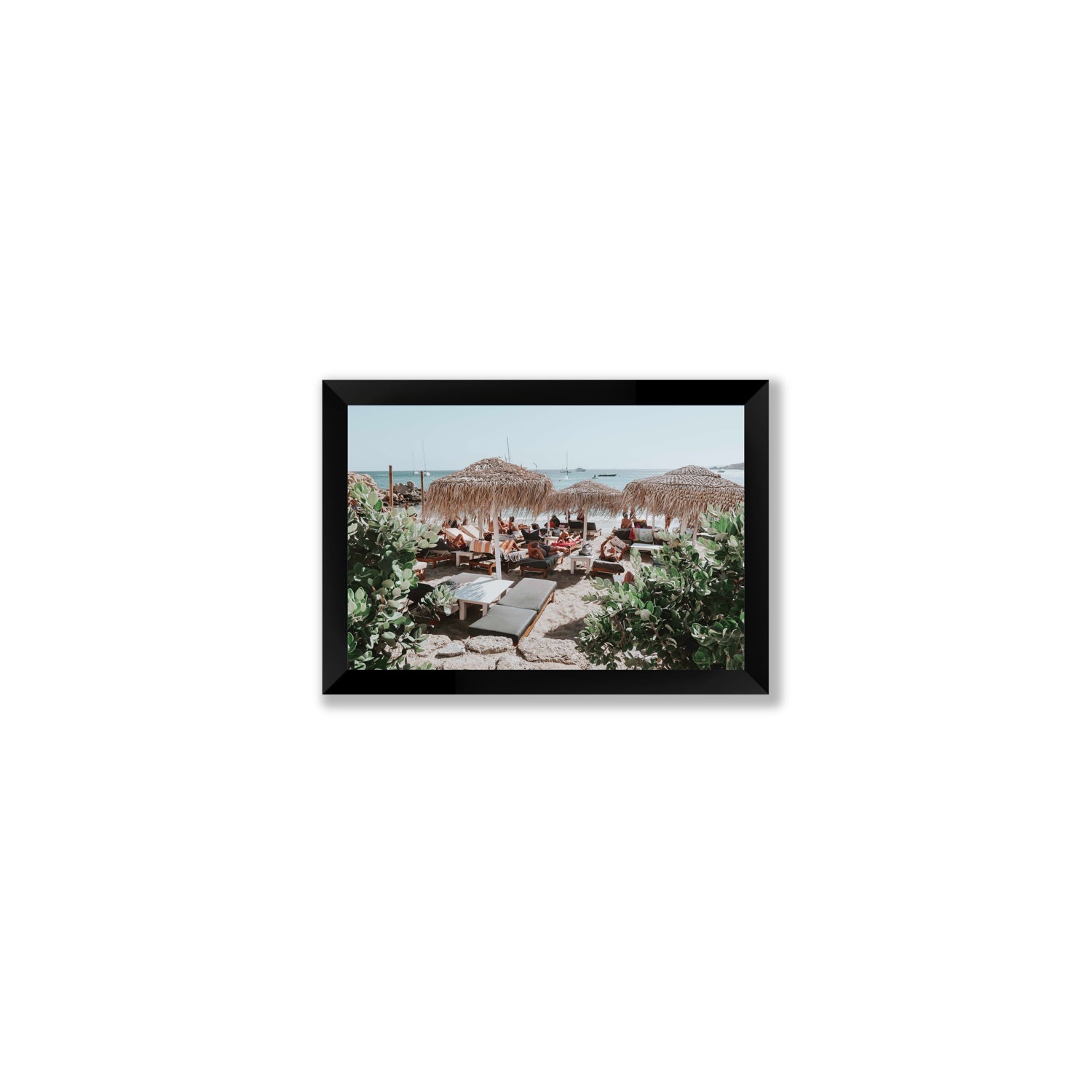 Greek Haven Mykonos Greek island coastal wall art Small full-bleed fine art print in black frame