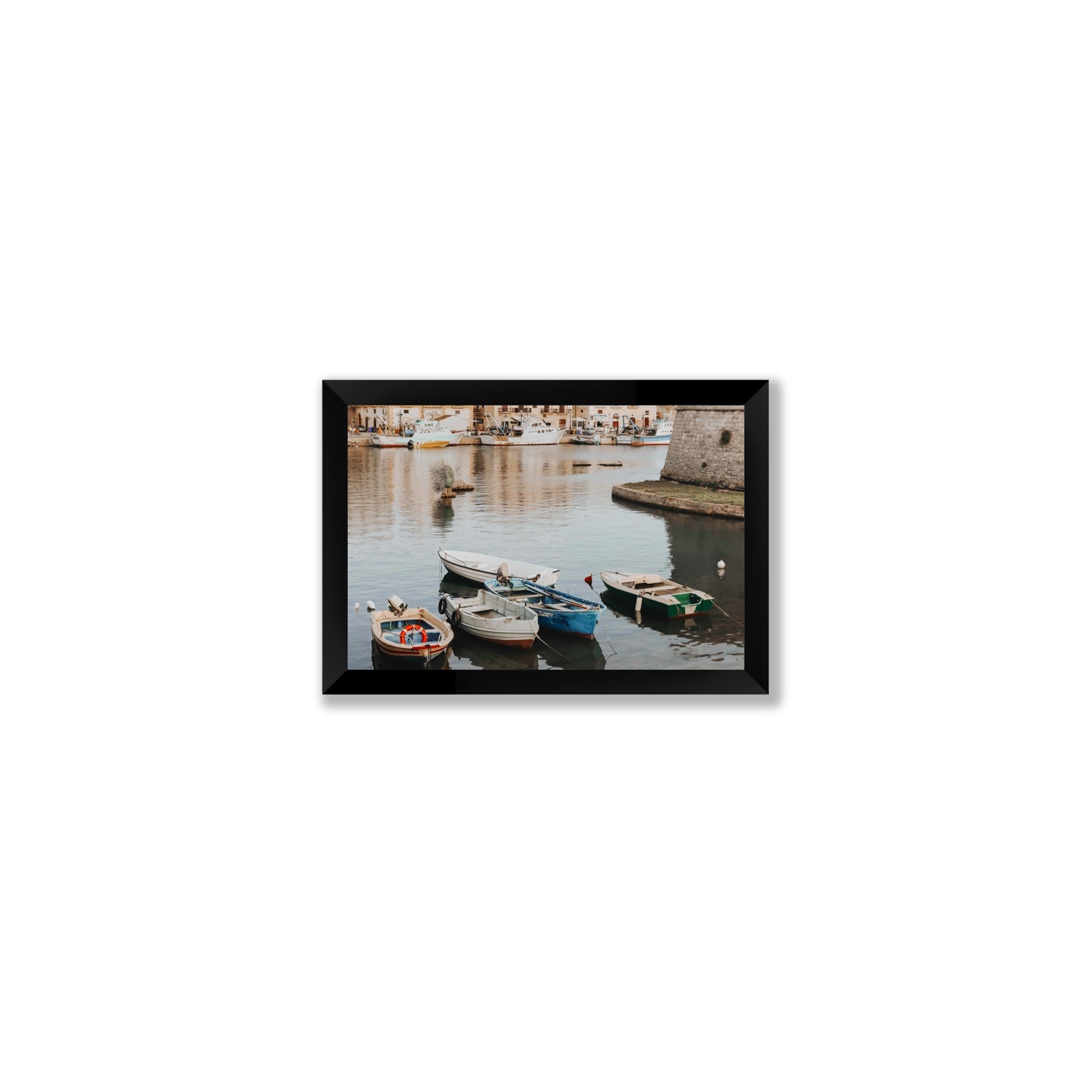 Cinque Barche Puglia Gallipoli Italian art print Small full-bleed fine art print in black frame