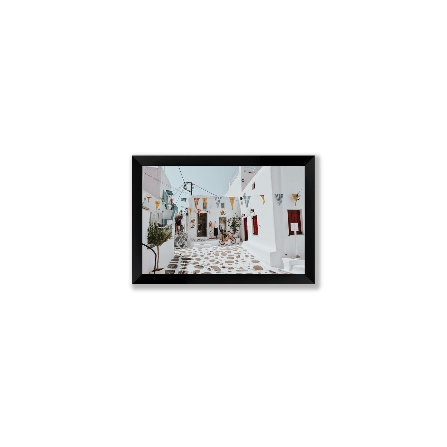 Cruising The Streets Mykonos Greek island wall art Small full-bleed fine art print in black frame