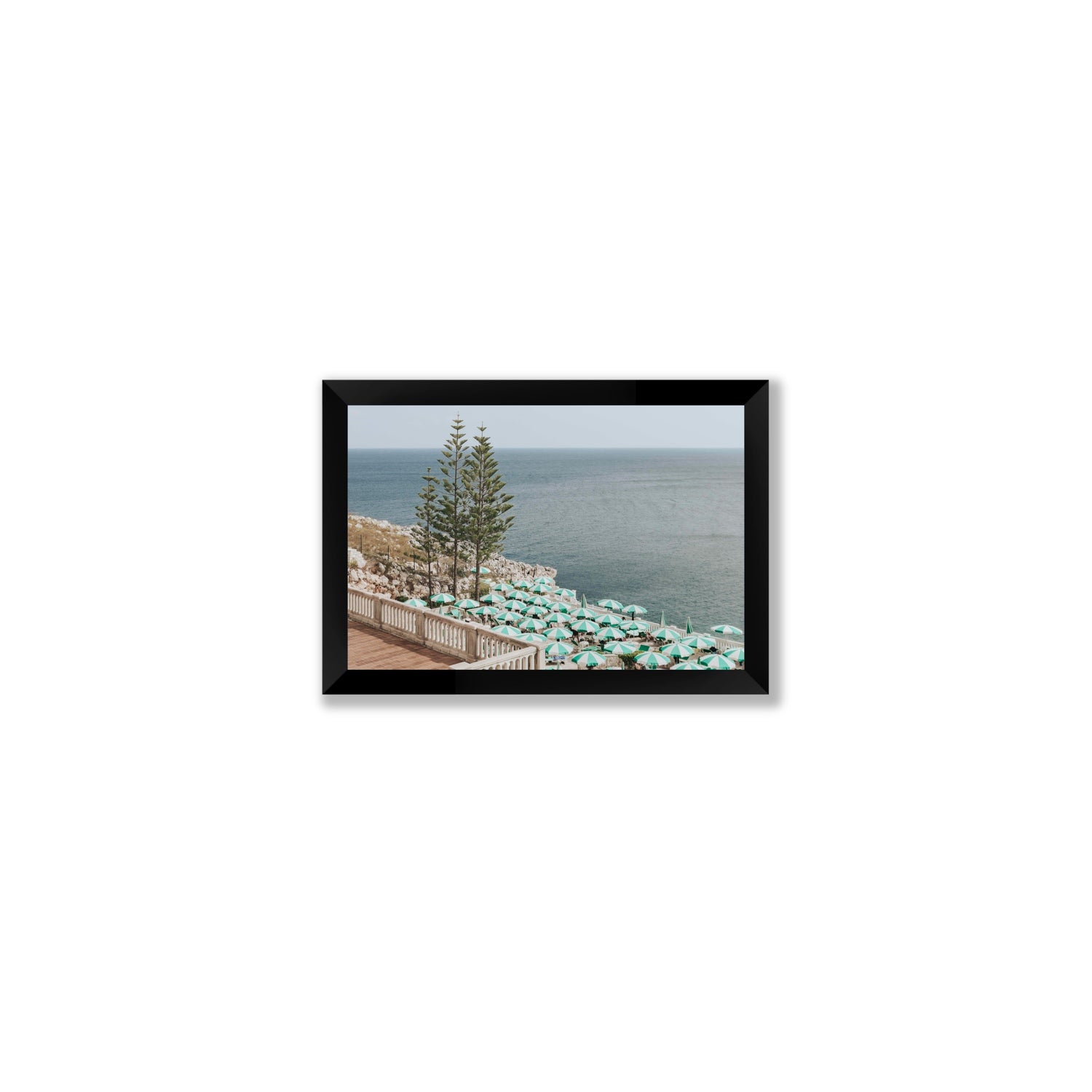 Azure Horizon Puglia beach coastal wall art Small full-bleed fine art print in black frame