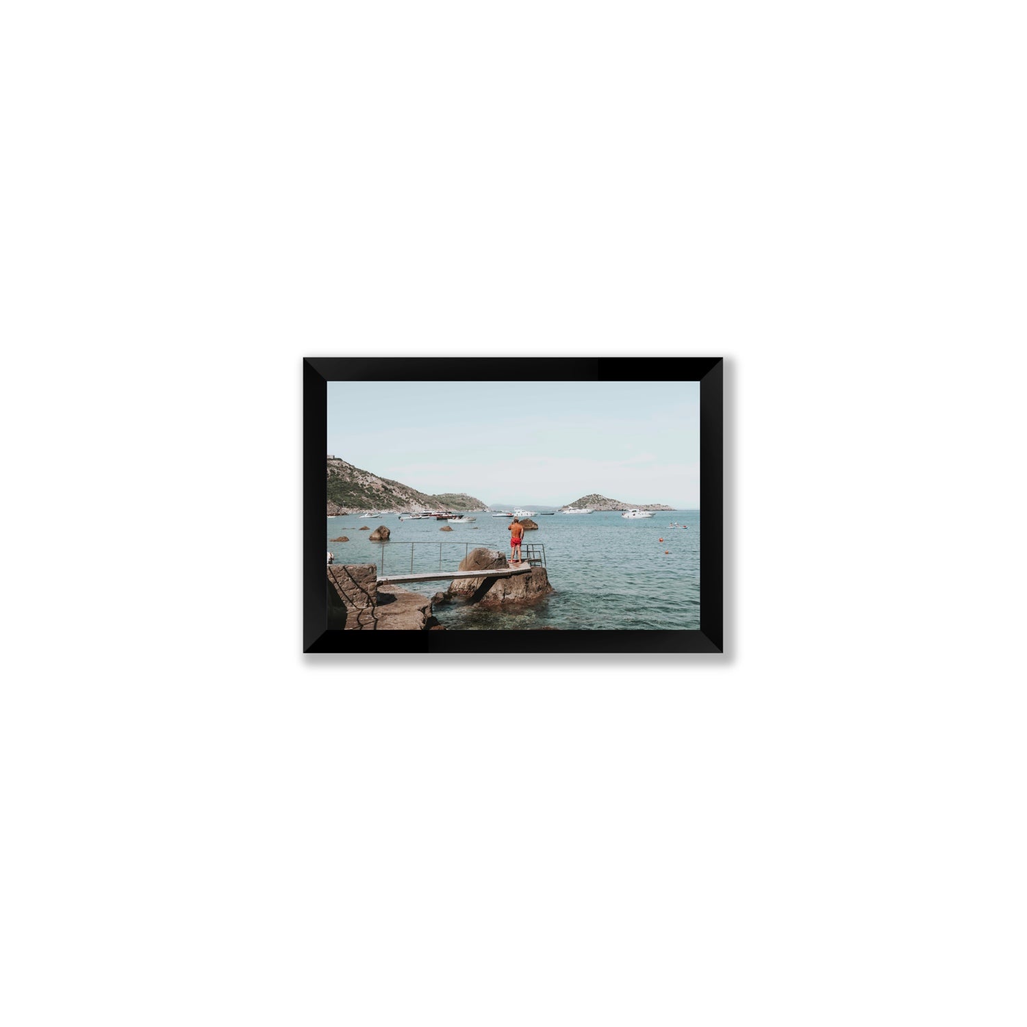 Out Of Office Tuscany coastal Italian wall art Small full-bleed fine art print in black frame