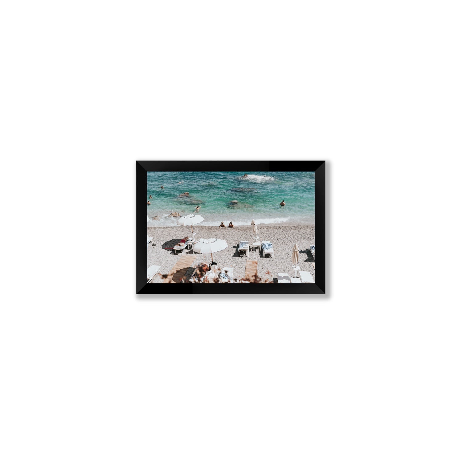 Amicizia Amalfi Italian beach wall art Small full-bleed fine art print in black frame