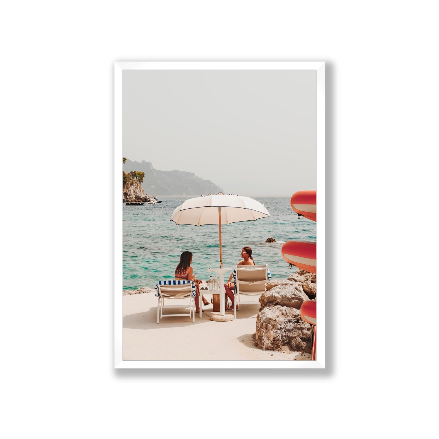 Salty Banter Amalfi Mediterranean wall art Giant full-bleed fine art print in white frame