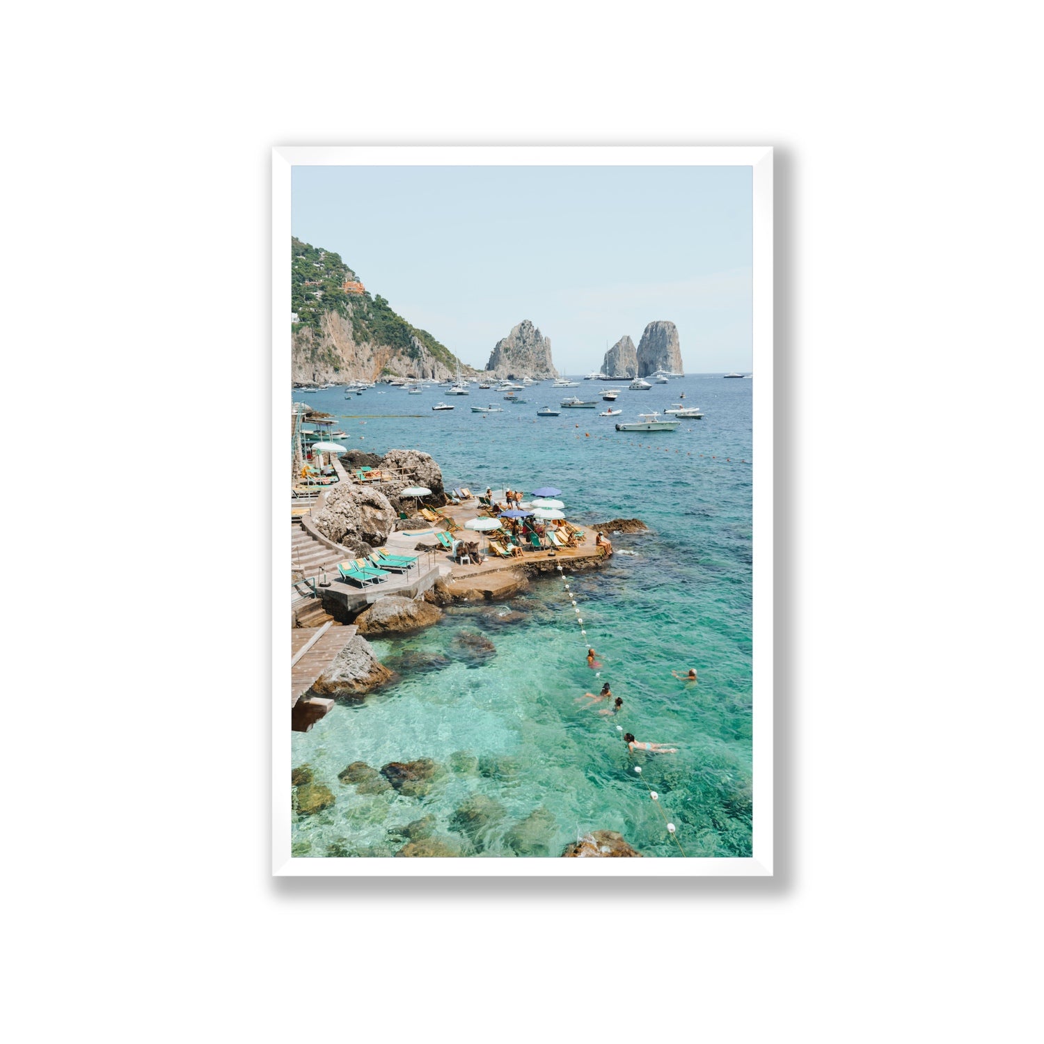Summertime Blues Capri Mediterranean wall art Giant full-bleed fine art print in white frame