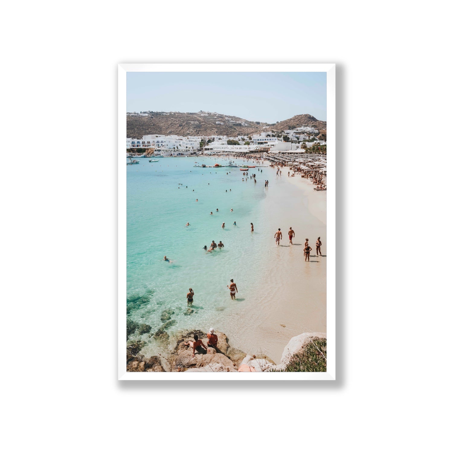 Breathe In The Salty Air Mykonos Greek island wall art Giant full-bleed fine art print in white frame
