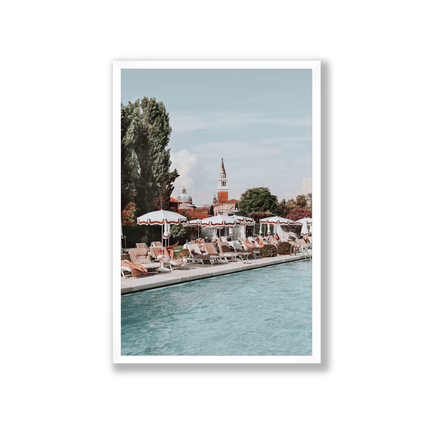Poolside Perch Venice Italian wall art Giant full-bleed fine art print in white frame