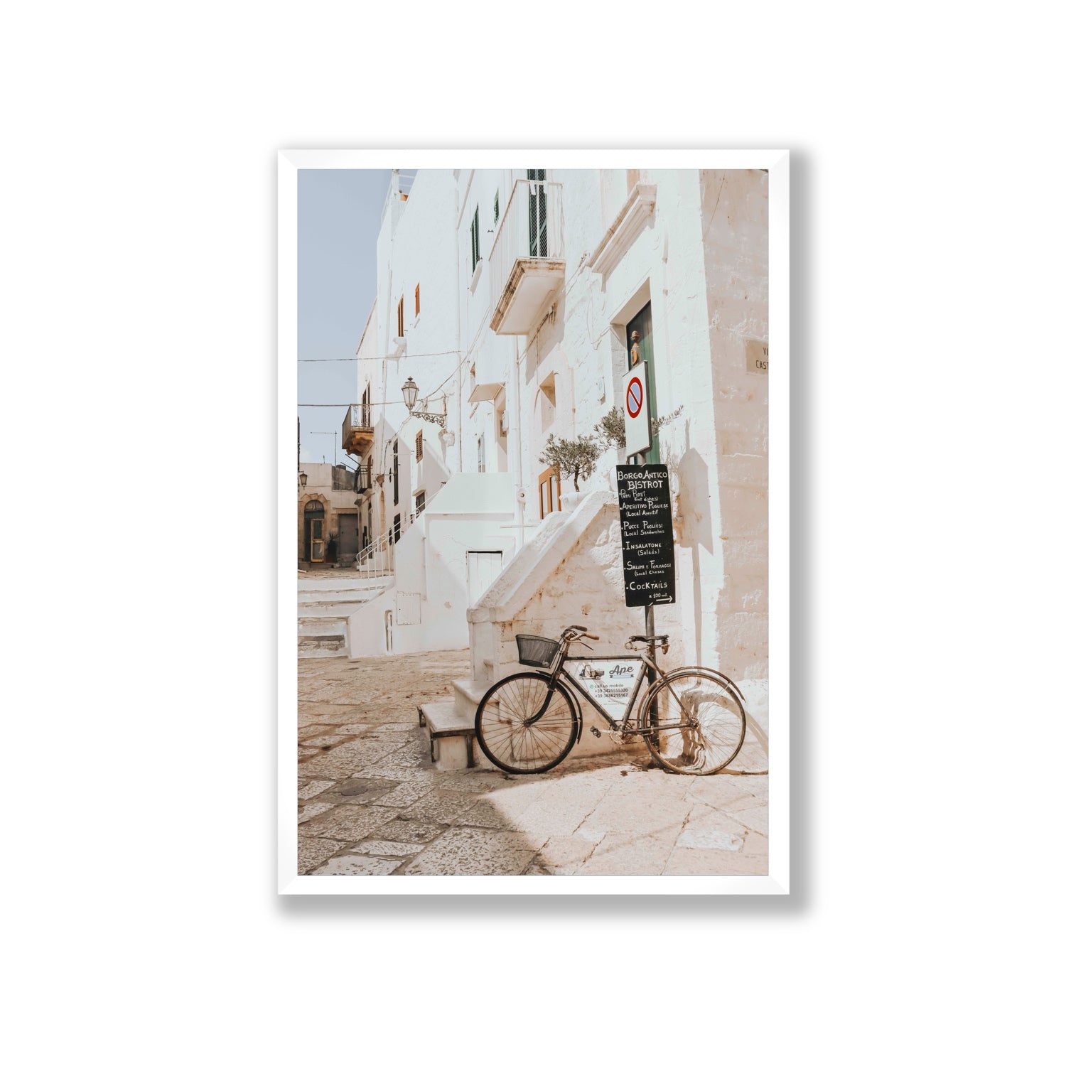 La Bicicletta Puglia Ostuni wall art Giant full-bleed fine art print in white frame