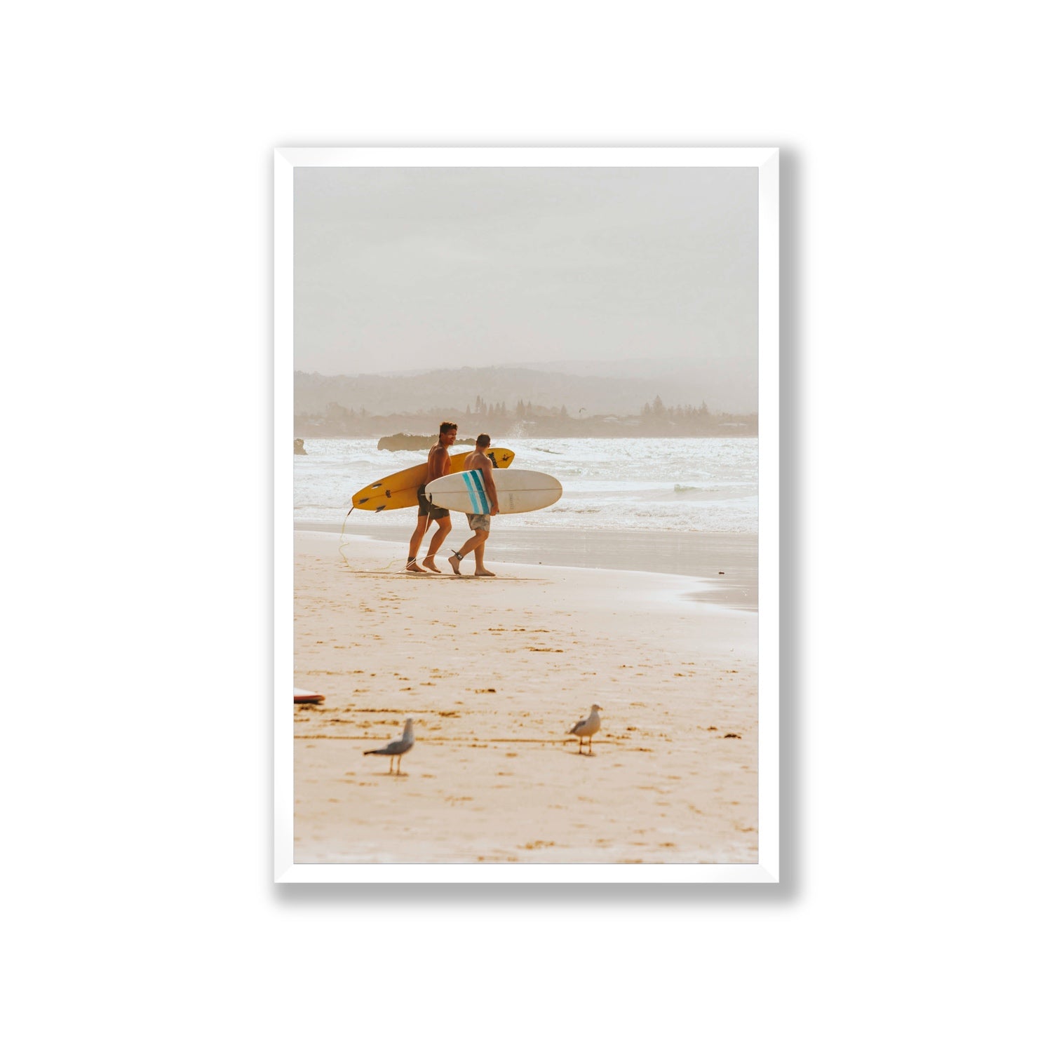 Shane & Benji Byron Bay Surf coastal wall art Giant full-bleed fine art print in white frame