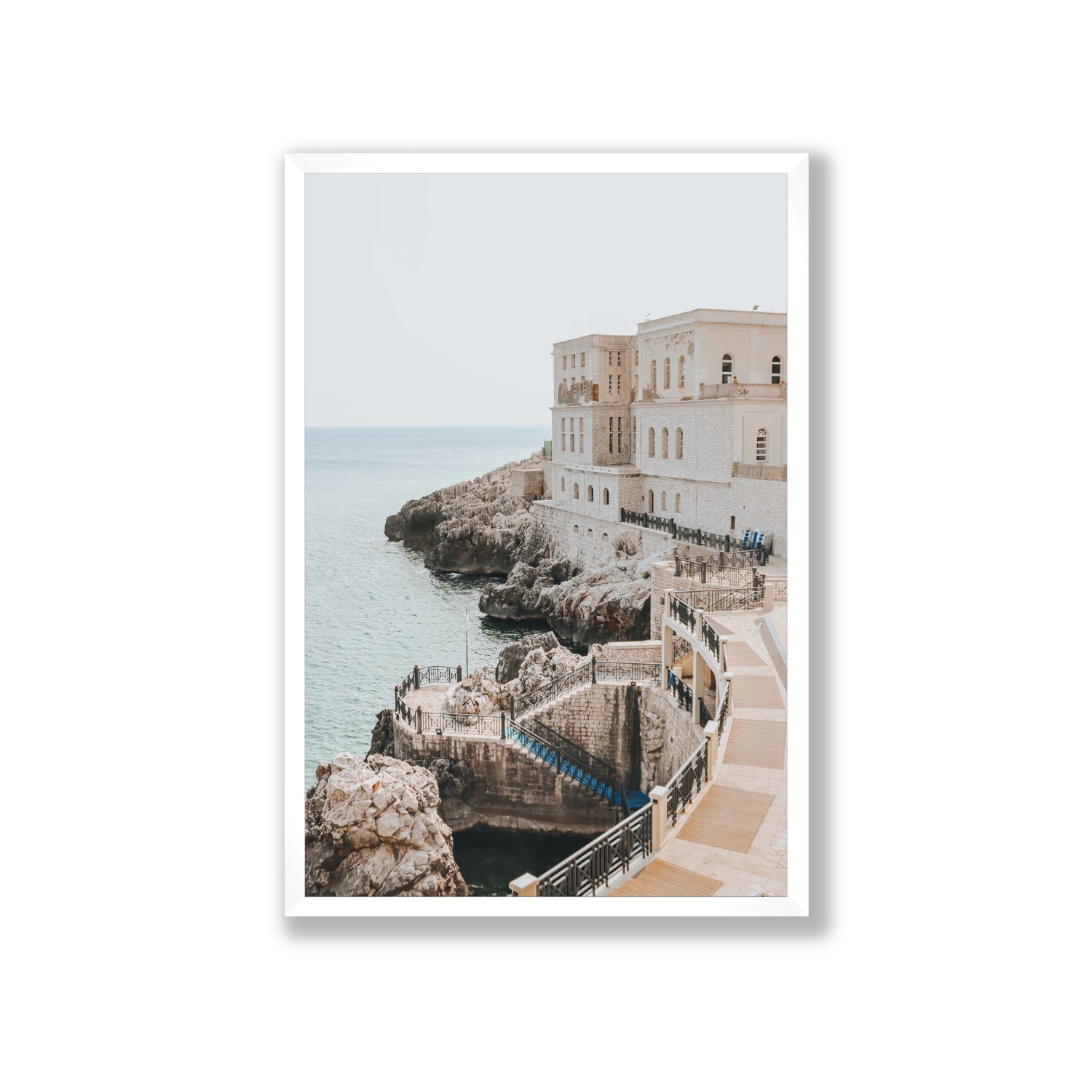 Santa Cesarea Puglia Italian coastal wall art Giant full-bleed fine art print in white frame