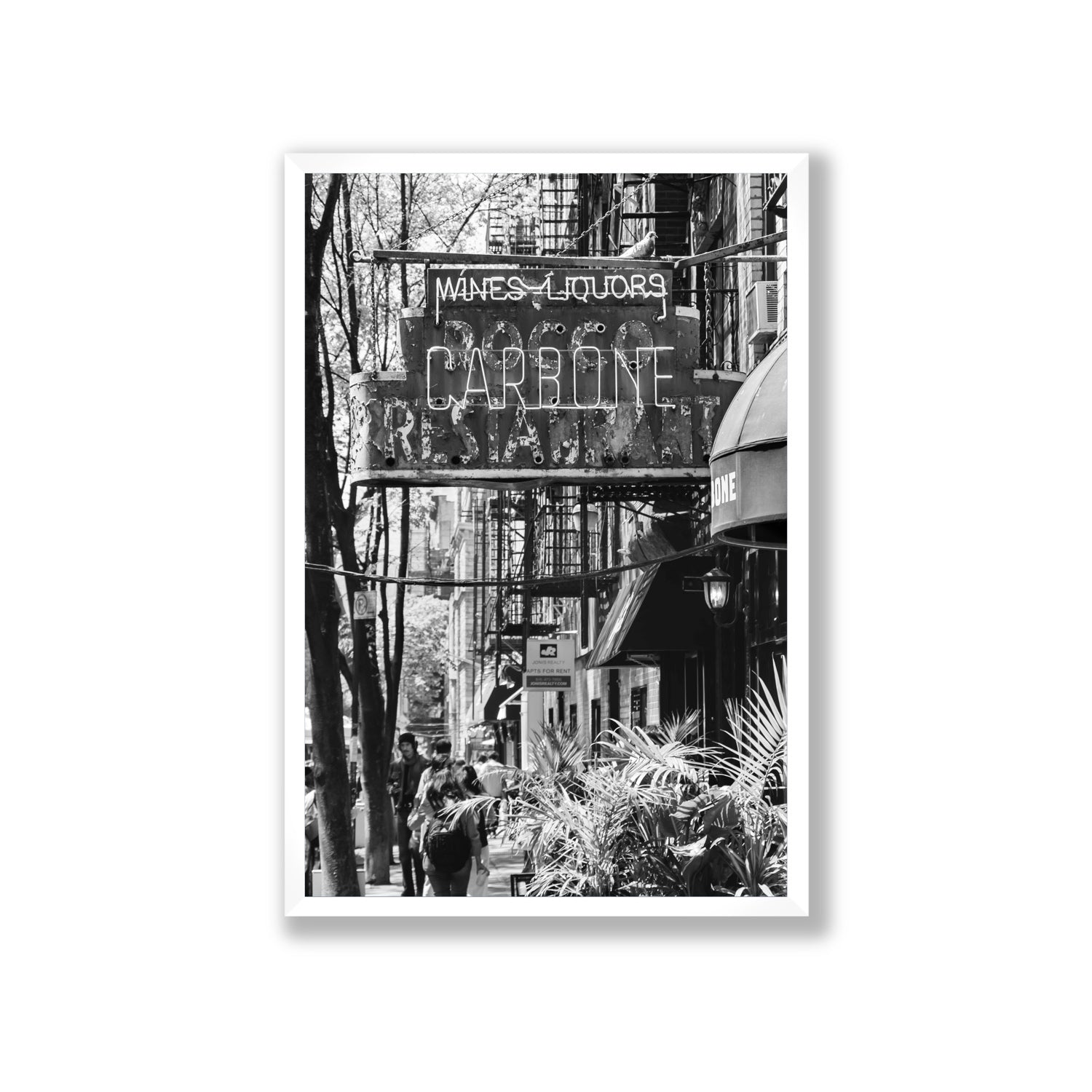 Paparazzi To Pasta New York NYC Black & White wall art Giant full-bleed fine art print in white frame