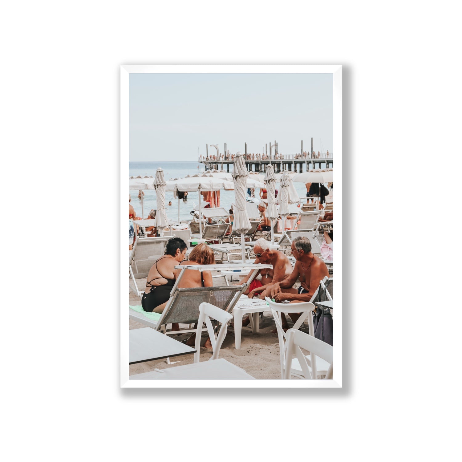 Salted Shuffle fine art print, Alassio, Italy, people and locals artwork, Giant, White Frame · Full Bleed, Fine Art Print