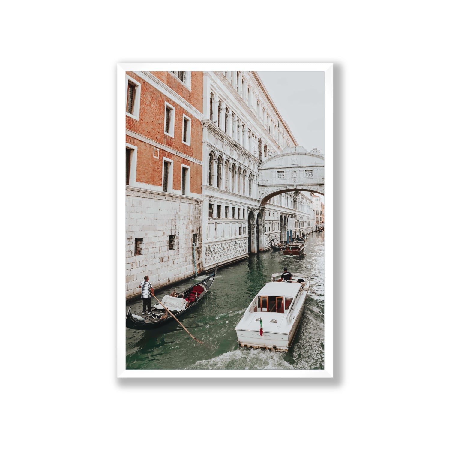 Under the Bridge Venice Gondola Italian wall art Giant full-bleed fine art print in white frame