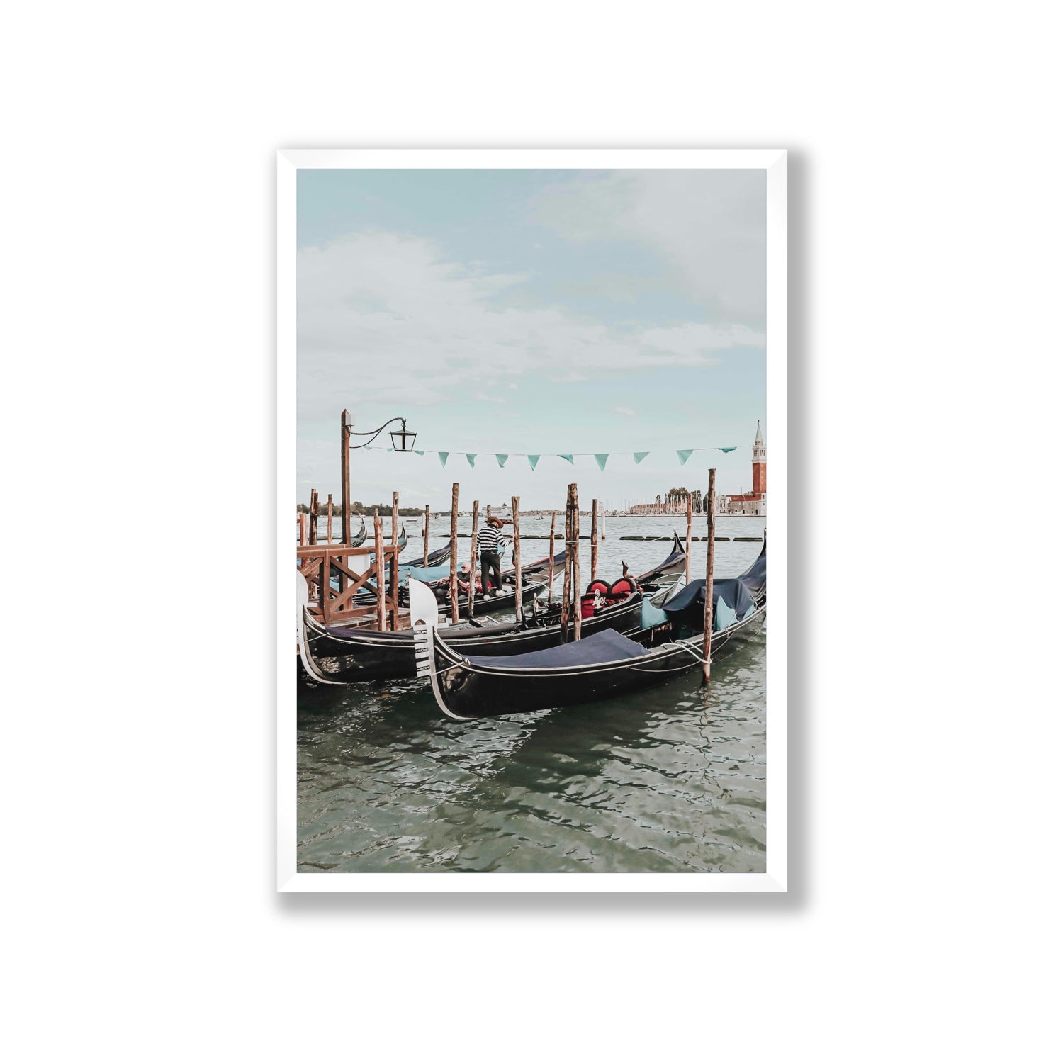The Gondolier Venice Gondola Italian wall art Giant full-bleed fine art print in white frame