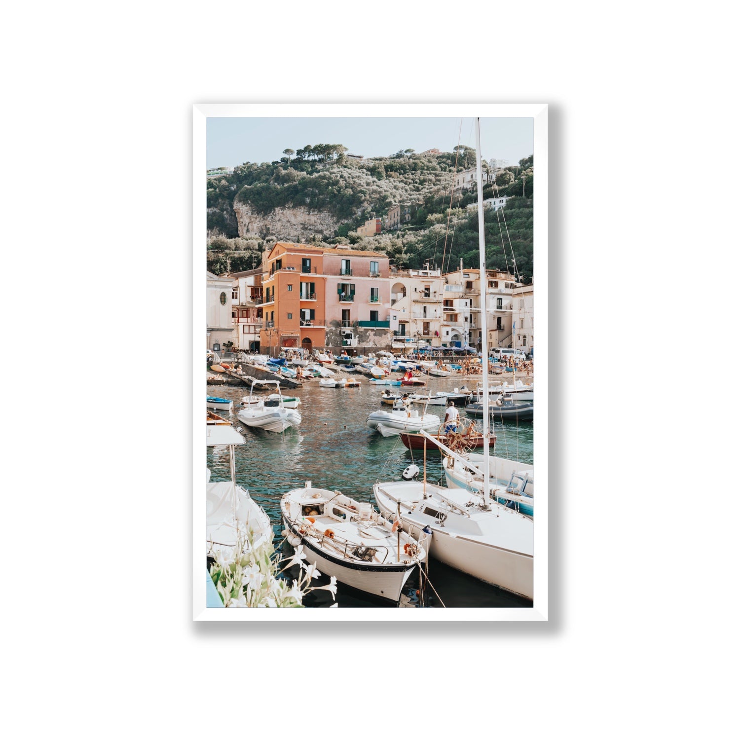 Marina Grande Sorrento coastal Italian wall art Giant full-bleed fine art print in white frame