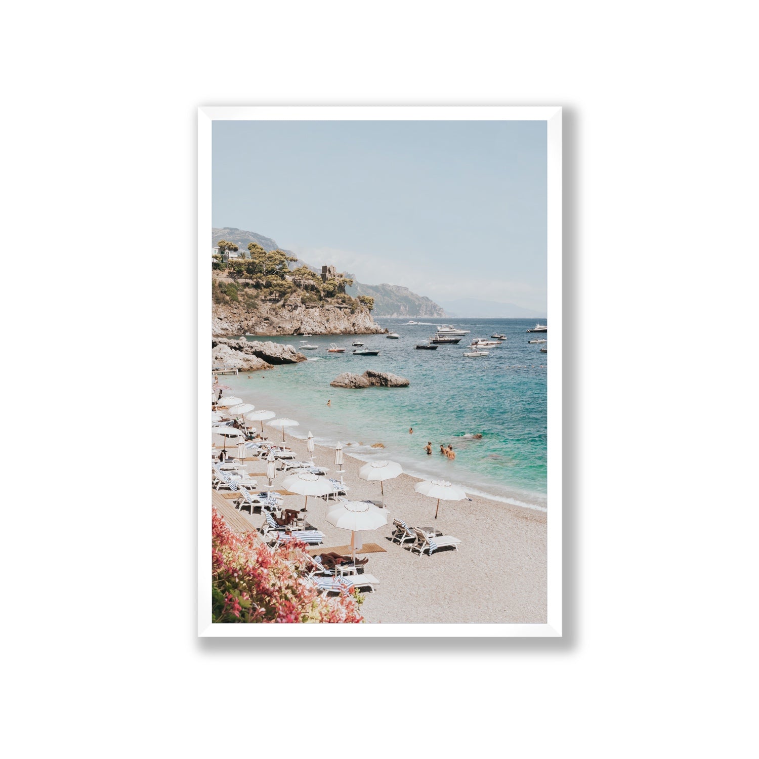 Seaview Refuge Amalfi coastal wall art giant full-bleed fine art print in white frame