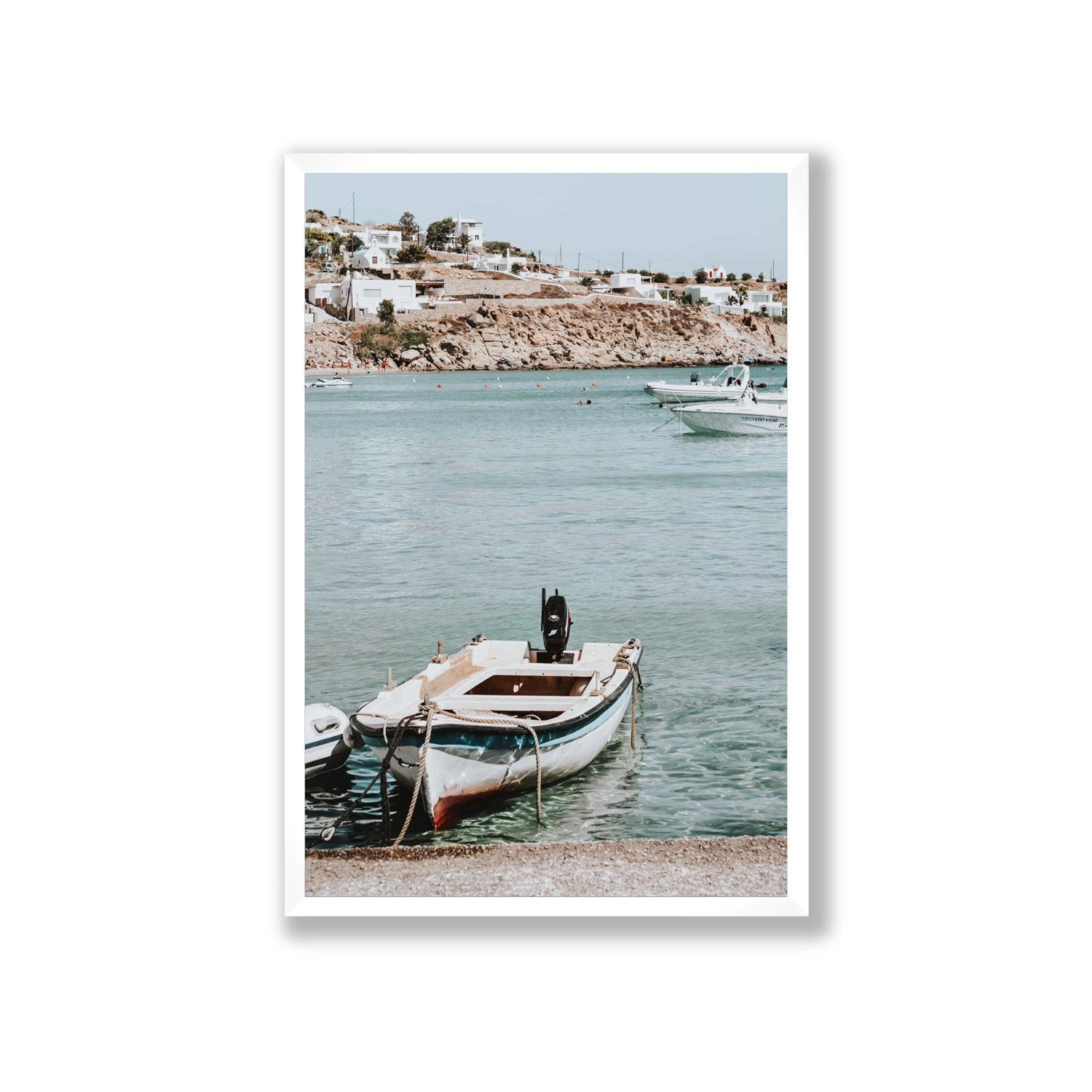 Classic Wheels Mykonos Greek island wall art Giant full-bleed fine art print in white frame