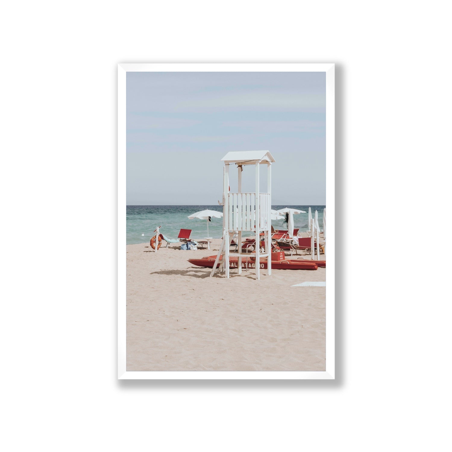 Barefoot Bliss Puglia beach Italian coastal decor wall art Giant full-bleed fine art print in white frame